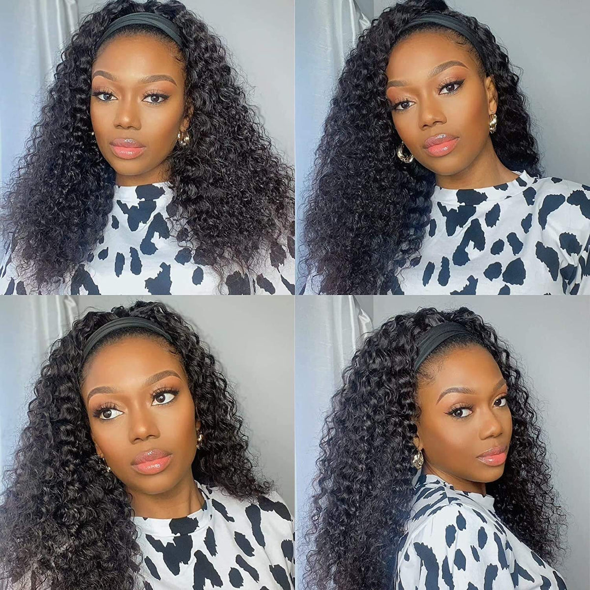 Celiarita front view of deep wave headband wig showing natural volume and instant wear