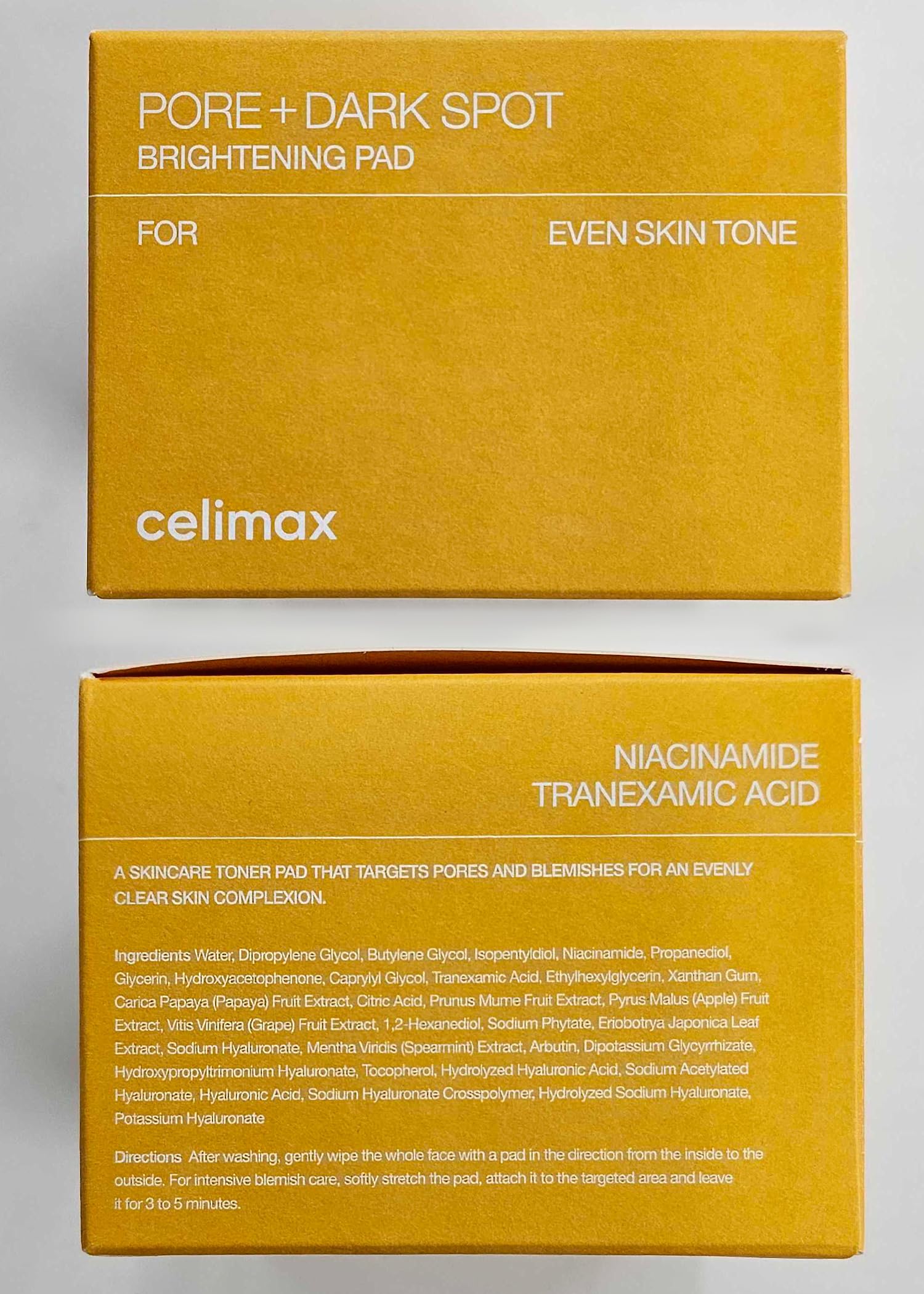 celimax pad next to skincare items on counter suggesting routine-ready convenience