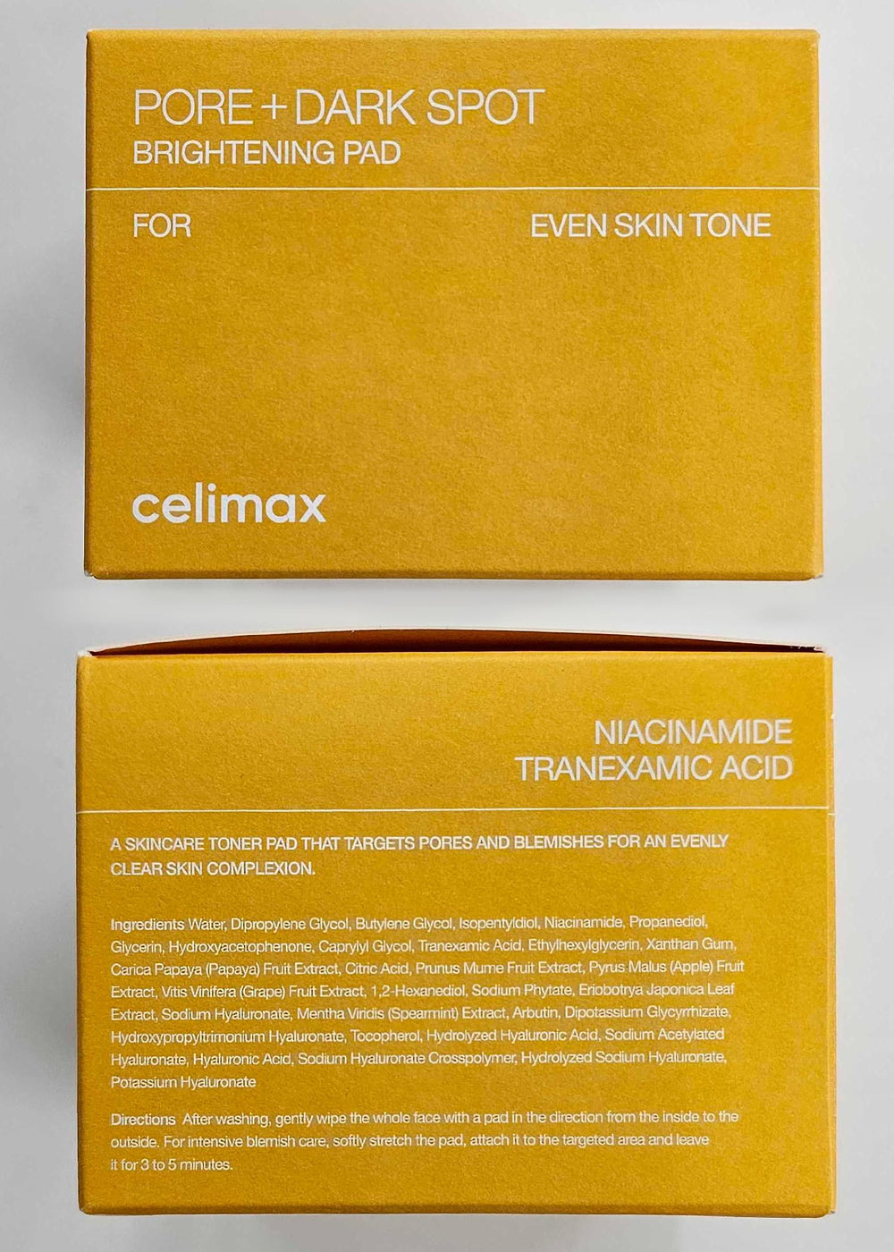 celimax pad next to skincare items on counter suggesting routine-ready convenience