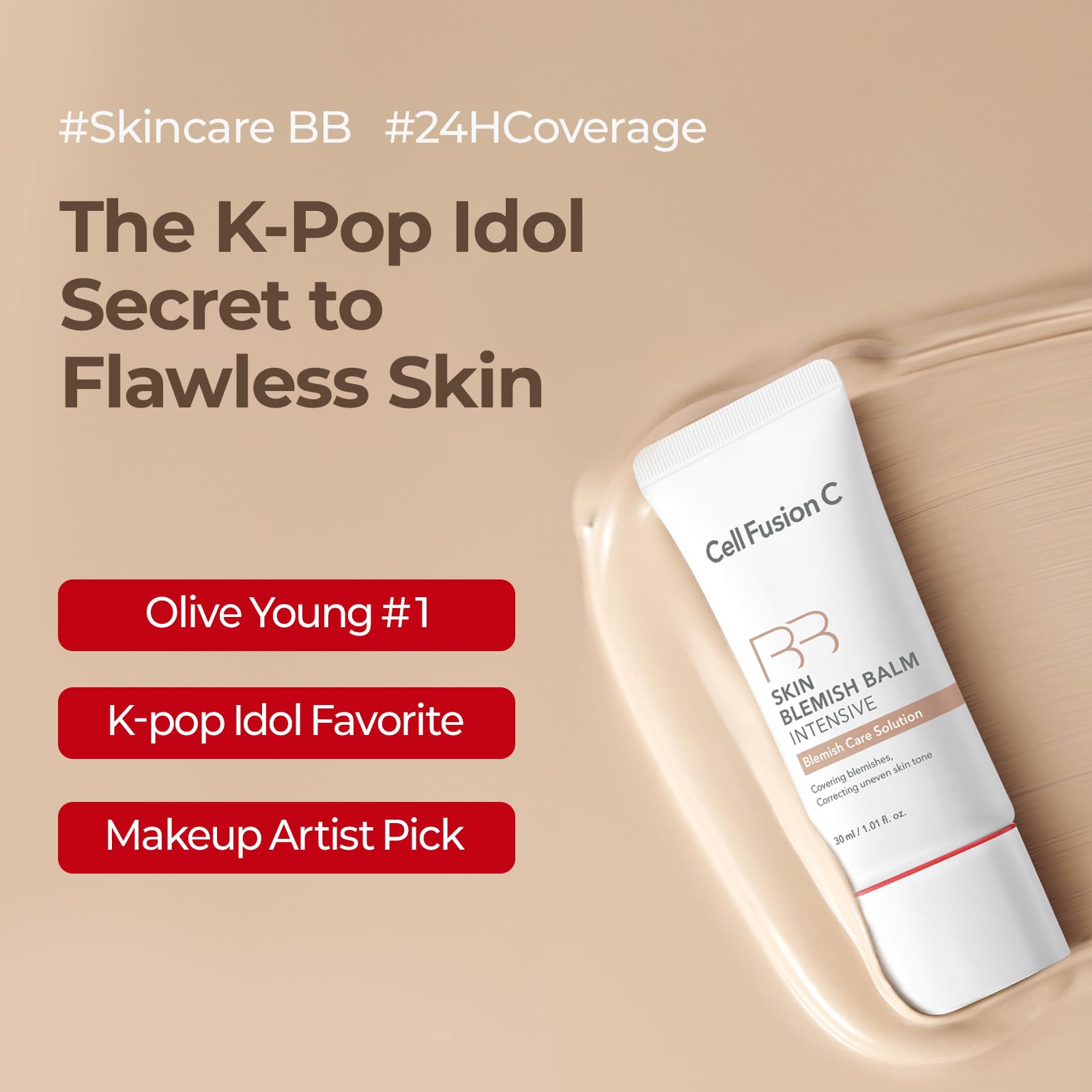 Cell Fusion C swatch texture close-up demonstrating blendable coverage benefit