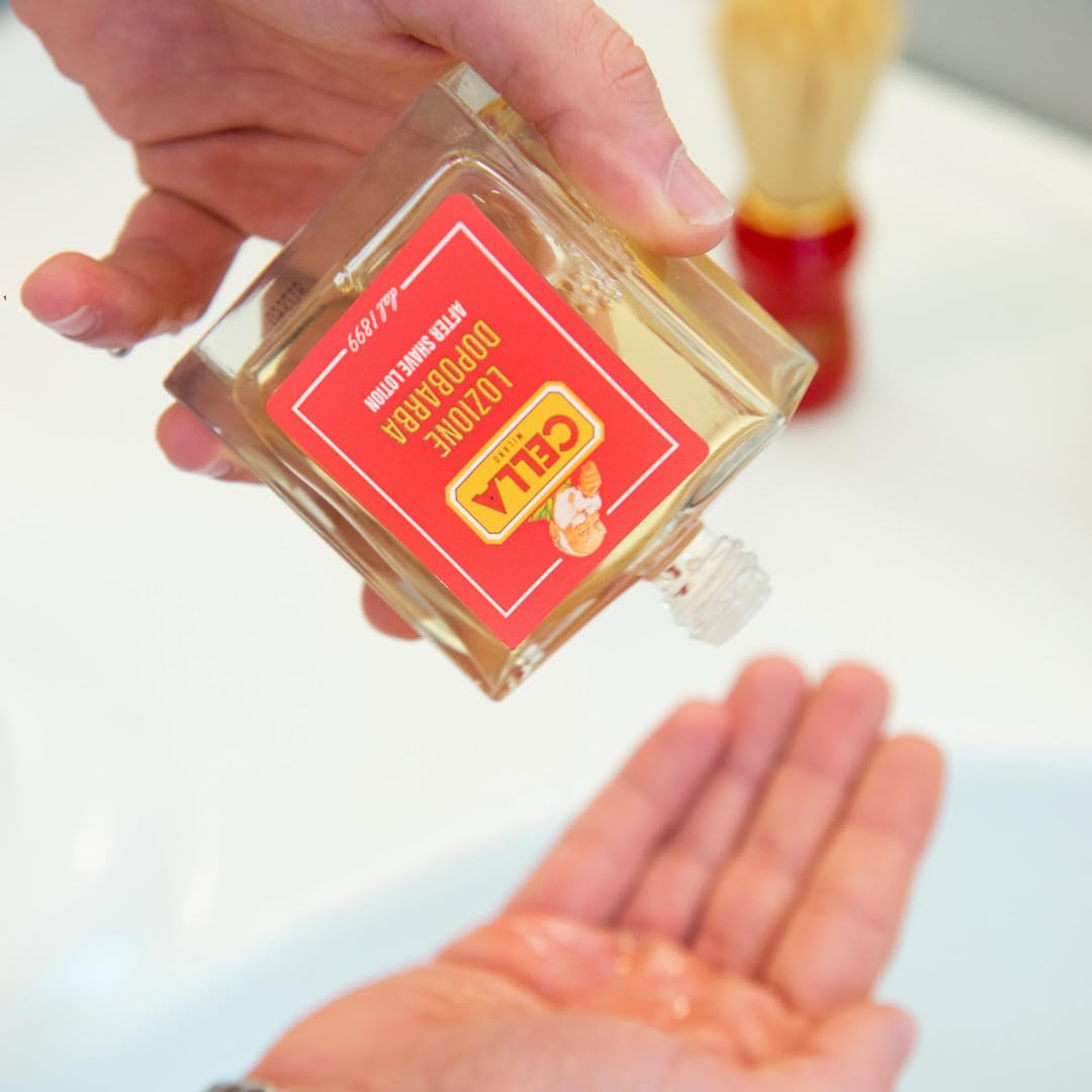 Cella Milano label close-up highlighting wood and citrus scent for refined grooming