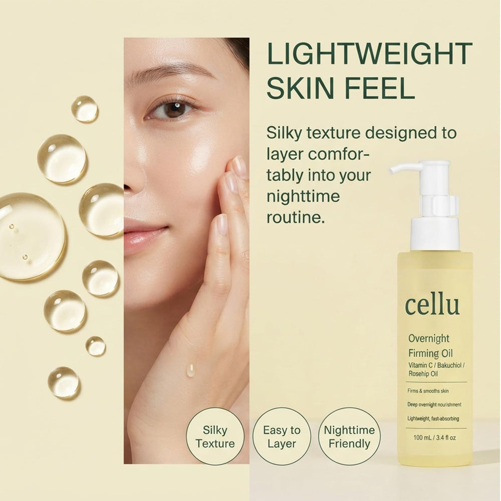 Cellu Beauty applying oil to face and neck for nighttime moisturizing routine