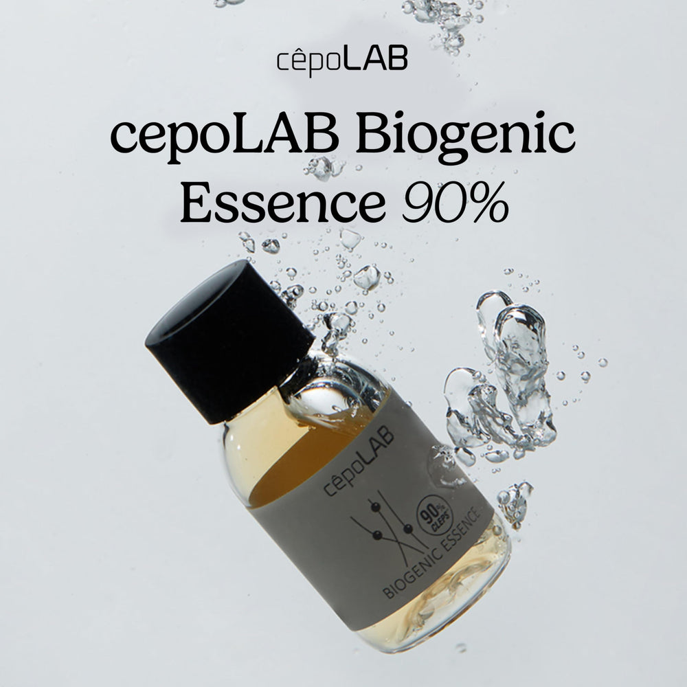CEPOLAB Biogenic Essence next to 30ml scale showing compact travel-friendly benefits
