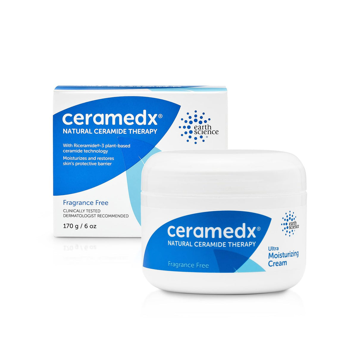 Ceramedx jar front view showing unscented cream and 6 oz size benefit