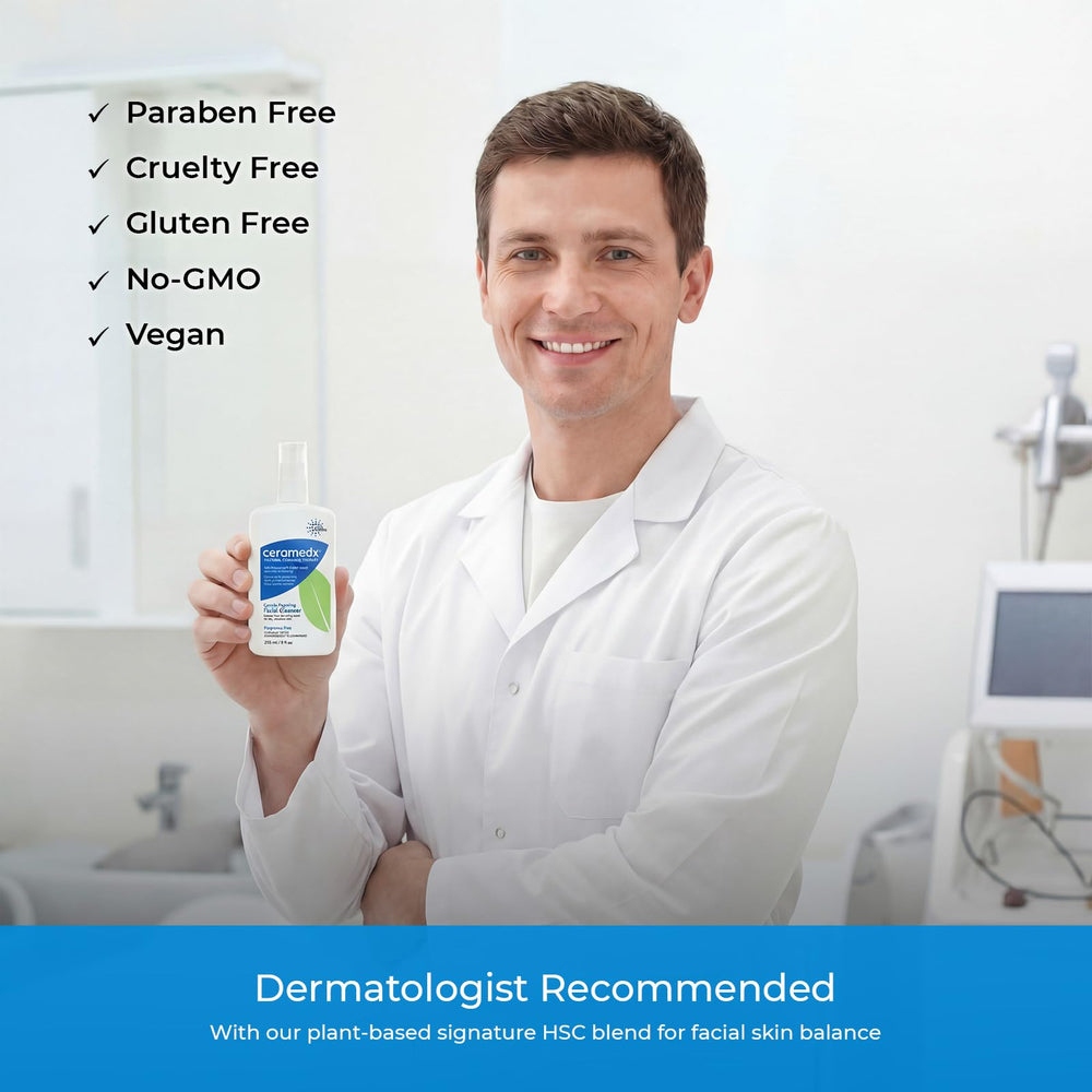 Ceramedx on a bathroom shelf in a calm skincare routine setting