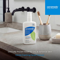 Ceramedx pump dispensing gentle foam texture for comfortable cleansing