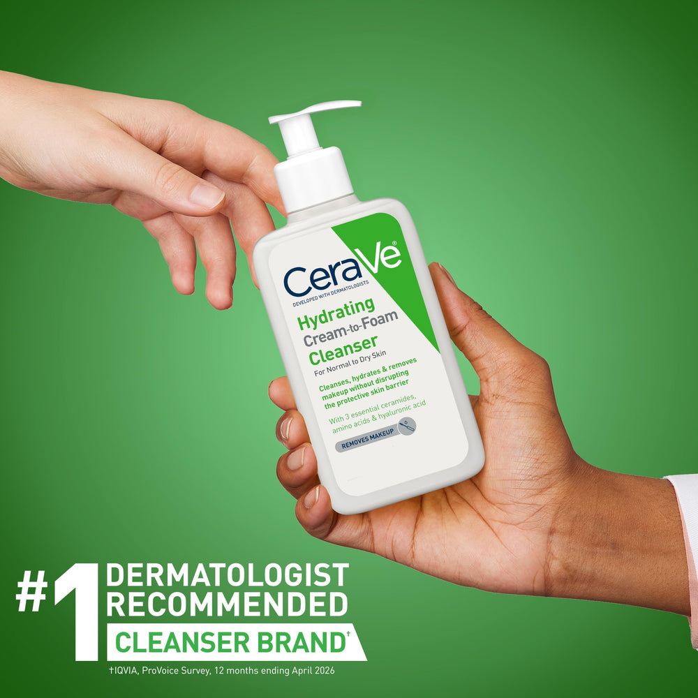 CeraVe 19oz bottle held next to a hand to show scale and long-lasting supply benefit
