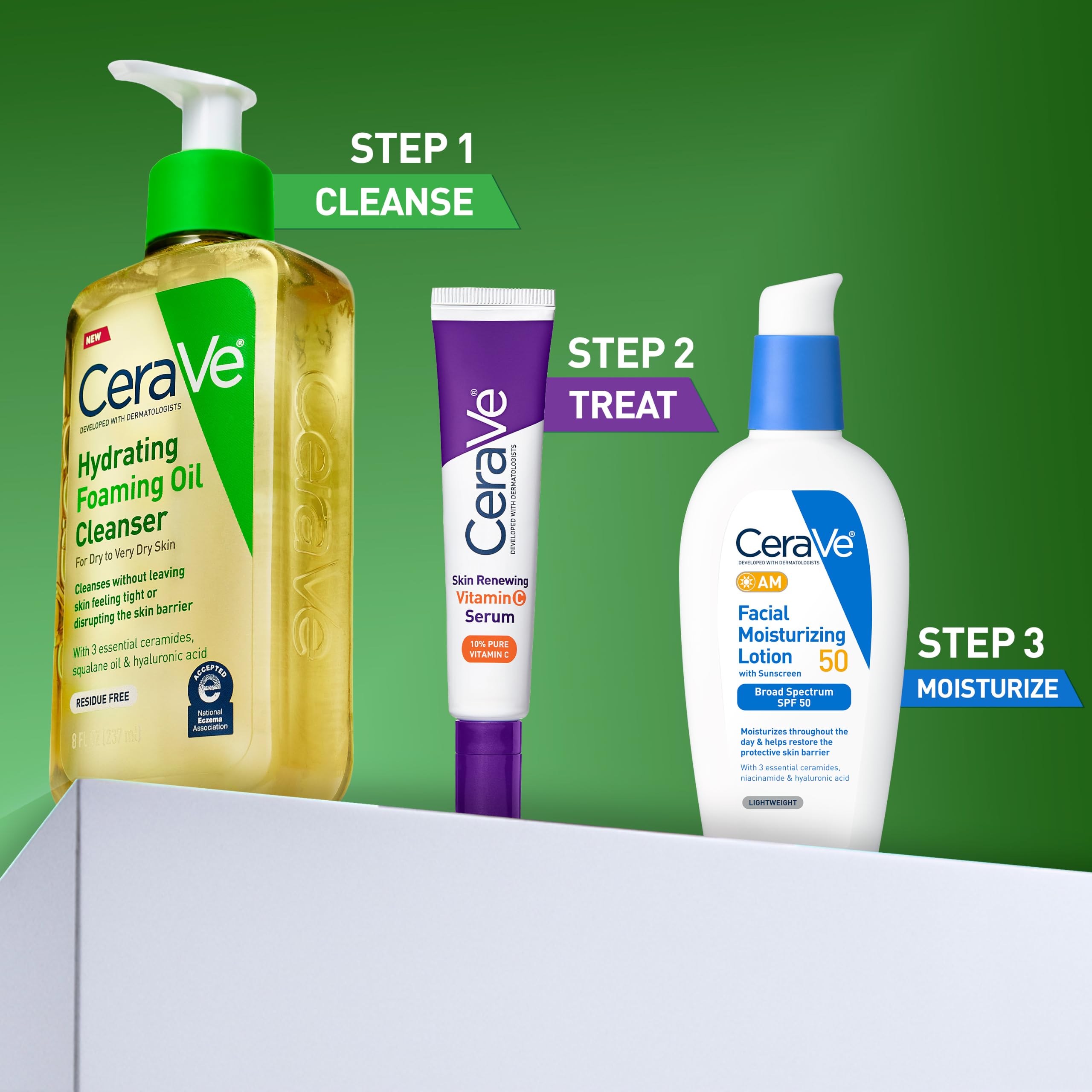 CeraVe soft foam on hand close-up highlighting residue-free, non-greasy finish