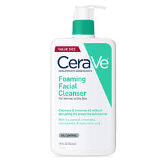 CeraVe foaming cleanser front bottle showing pump and label for easy dispensing