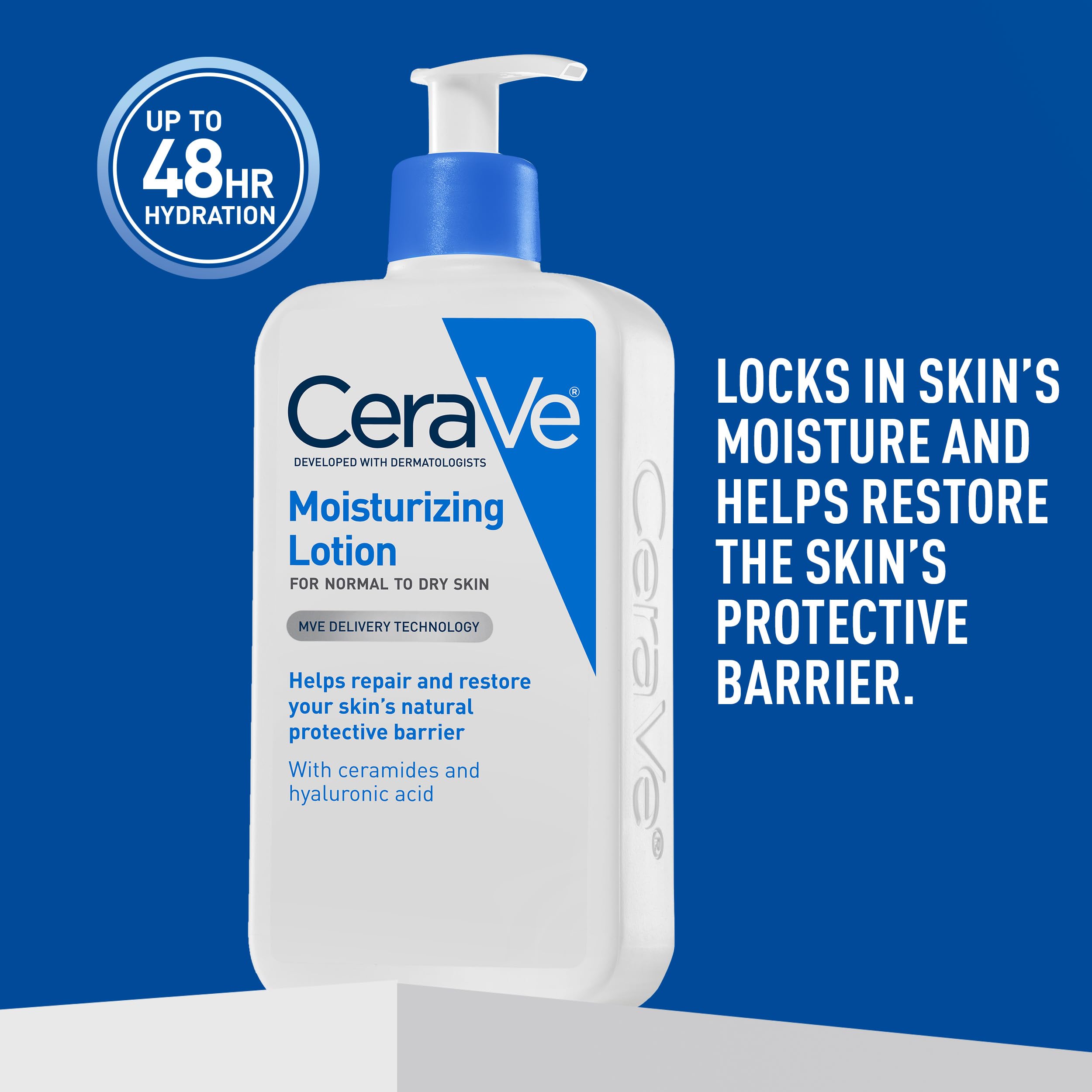 CeraVe lotion being applied on forearm for instant hydration and comfort