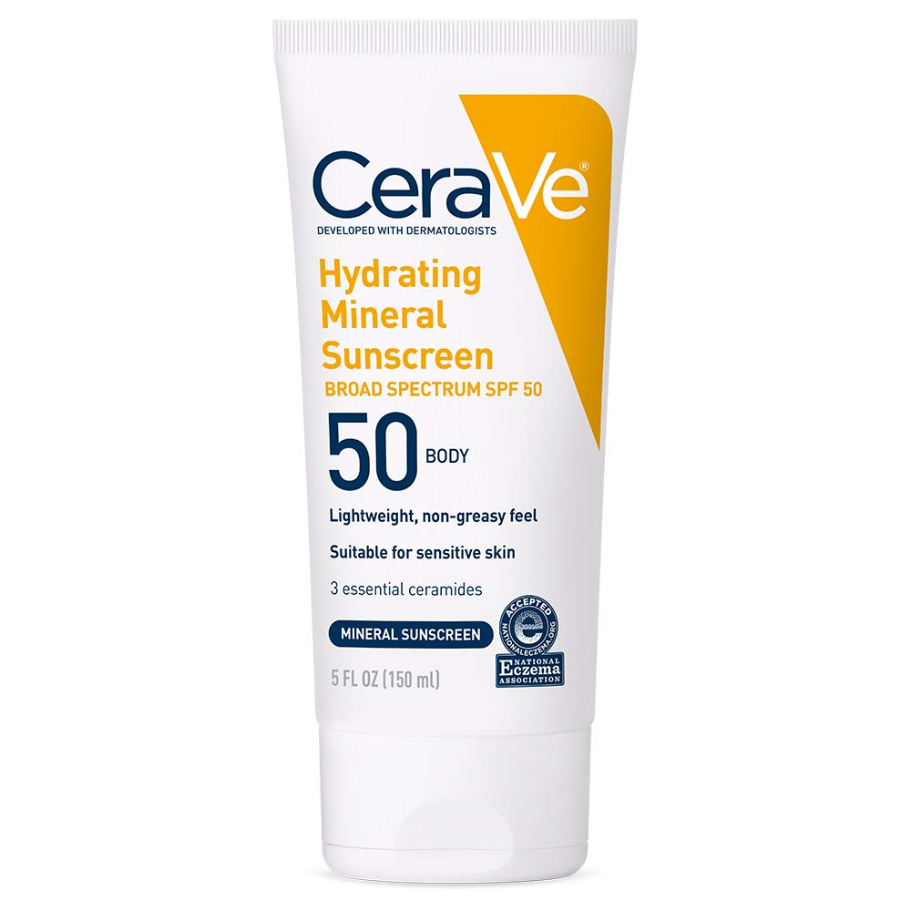CeraVe front packaging of travel-size mineral sunscreen showing SPF 50 protection
