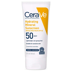 CeraVe front packaging of travel-size mineral sunscreen showing SPF 50 protection