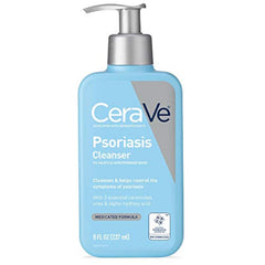 CeraVe psoriasis cleanser front bottle showing product and size benefits