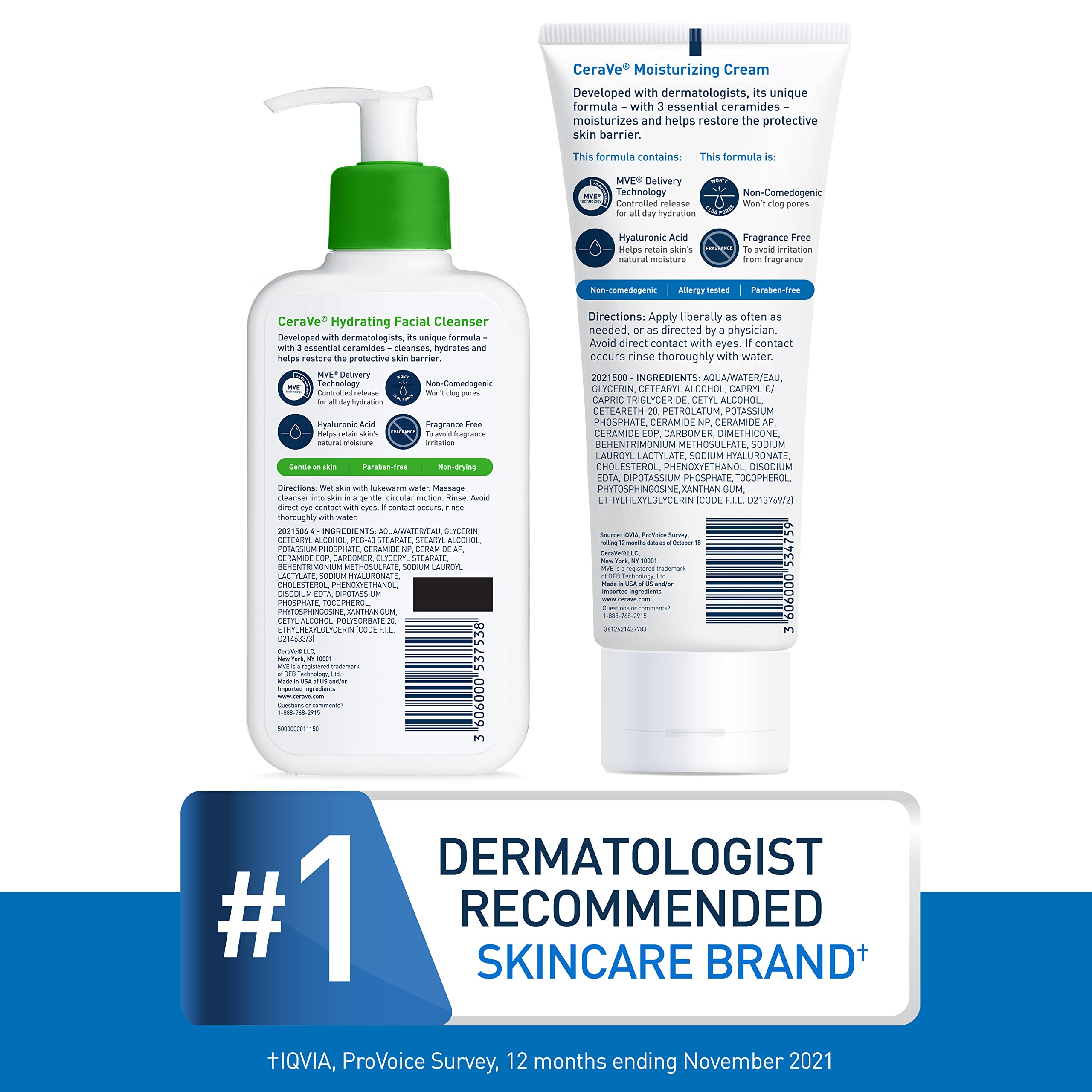 CeraVe cleanser and cream side-by-side to show product size