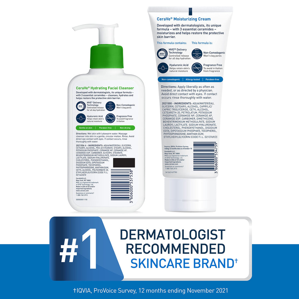 CeraVe cleanser and cream side-by-side to show product size