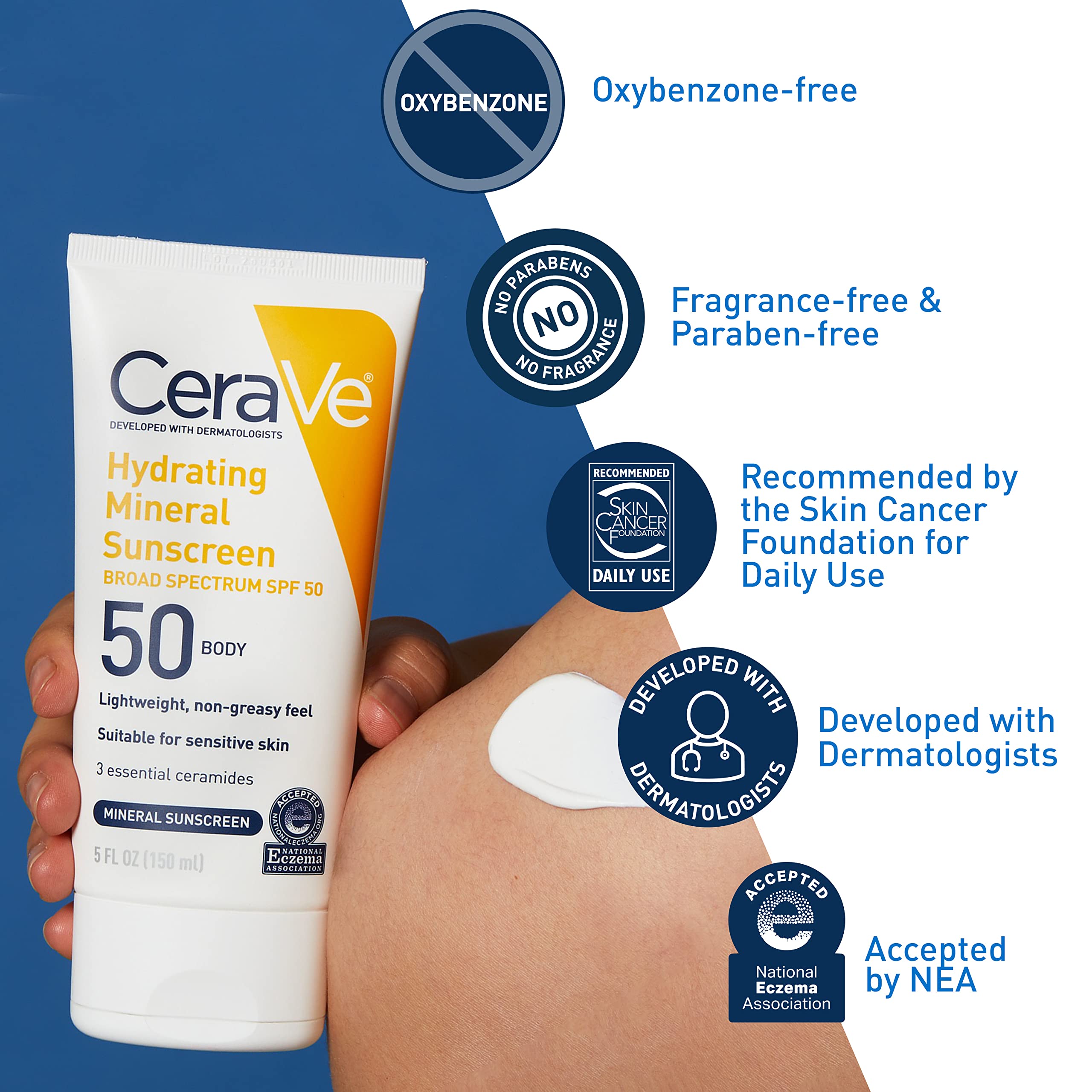 CeraVe sunscreen creamy texture close-up highlighting lightweight, hydrating feel