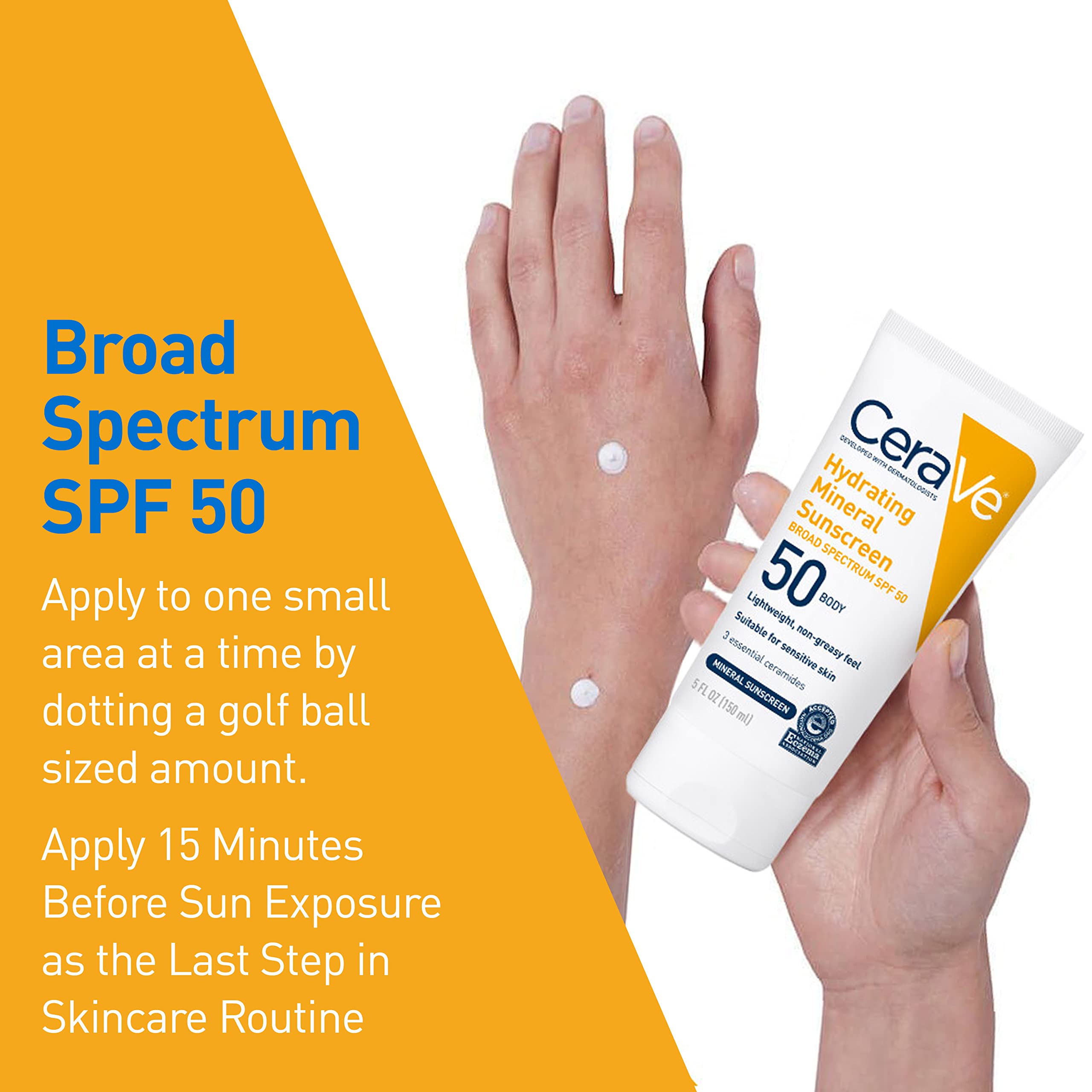 CeraVe 5 oz tube held in hand for scale, travel-friendly sun protection