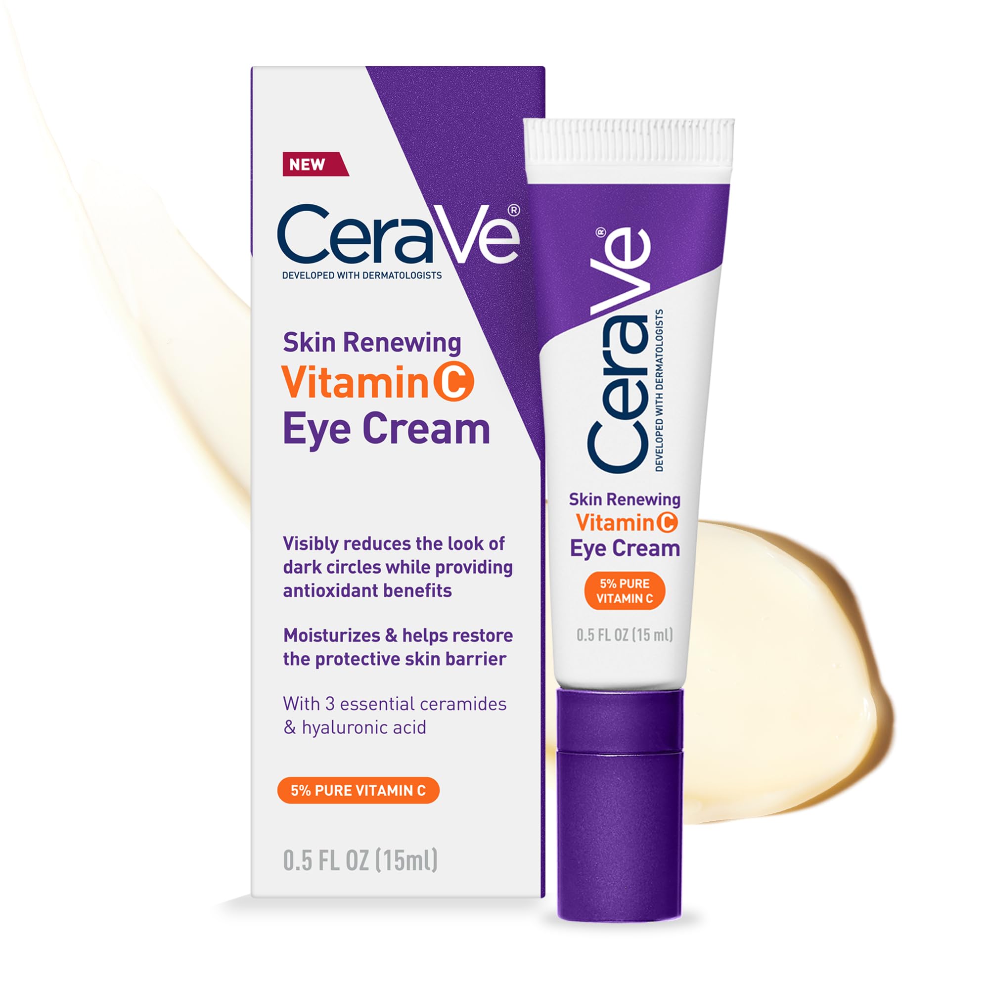 CeraVe front packaging showing vitamin C eye cream and benefits