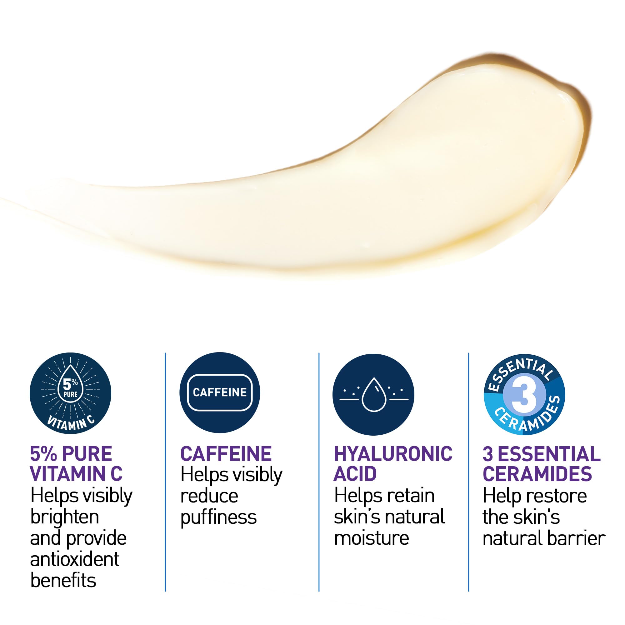 Cream texture close-up of CeraVe Vitamin C Eye Cream showing smooth absorption