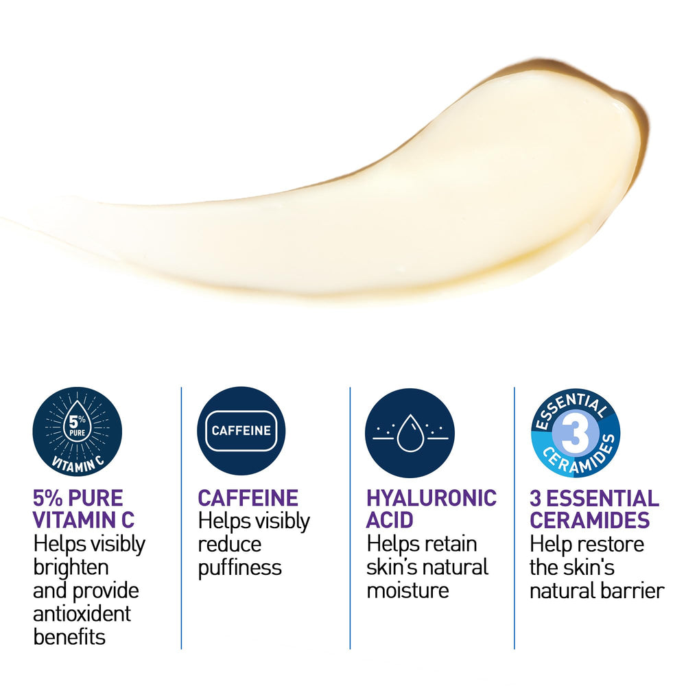 Cream texture close-up of CeraVe Vitamin C Eye Cream showing smooth absorption