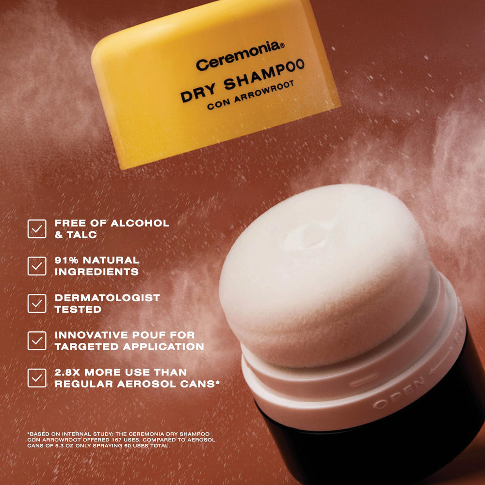 Ceremonia applying powder to blond hair roots for oil control without residue