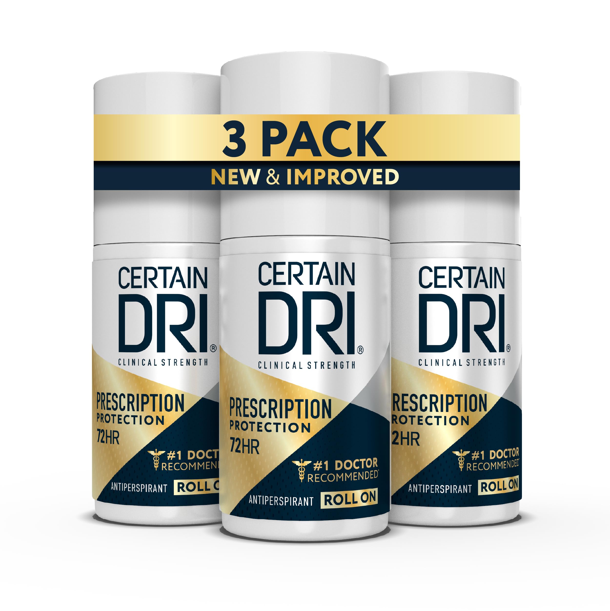 Certain Dri front packaging three-pack showing long-lasting protection