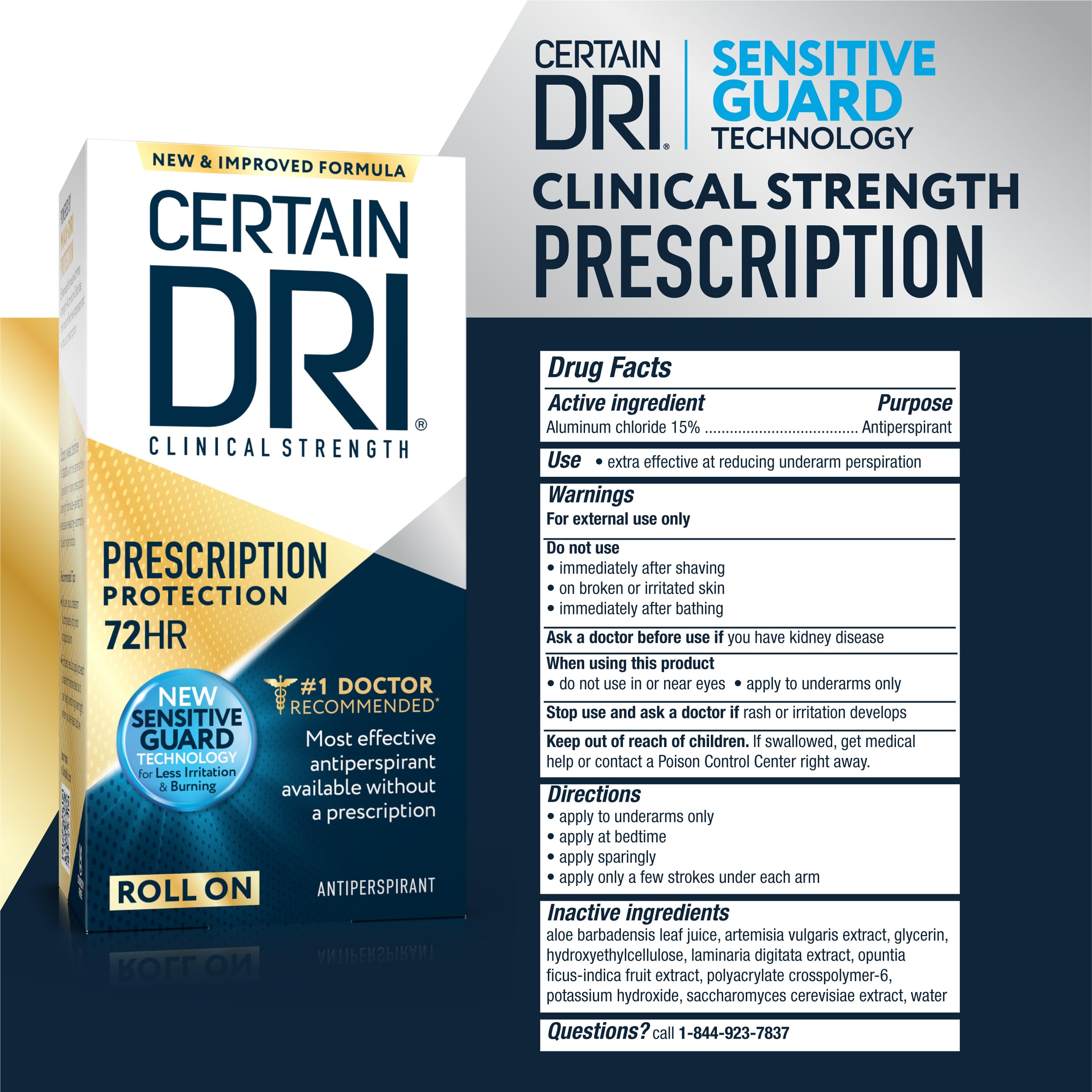 Certain Dri label showing 15% aluminum chloride active ingredient benefit