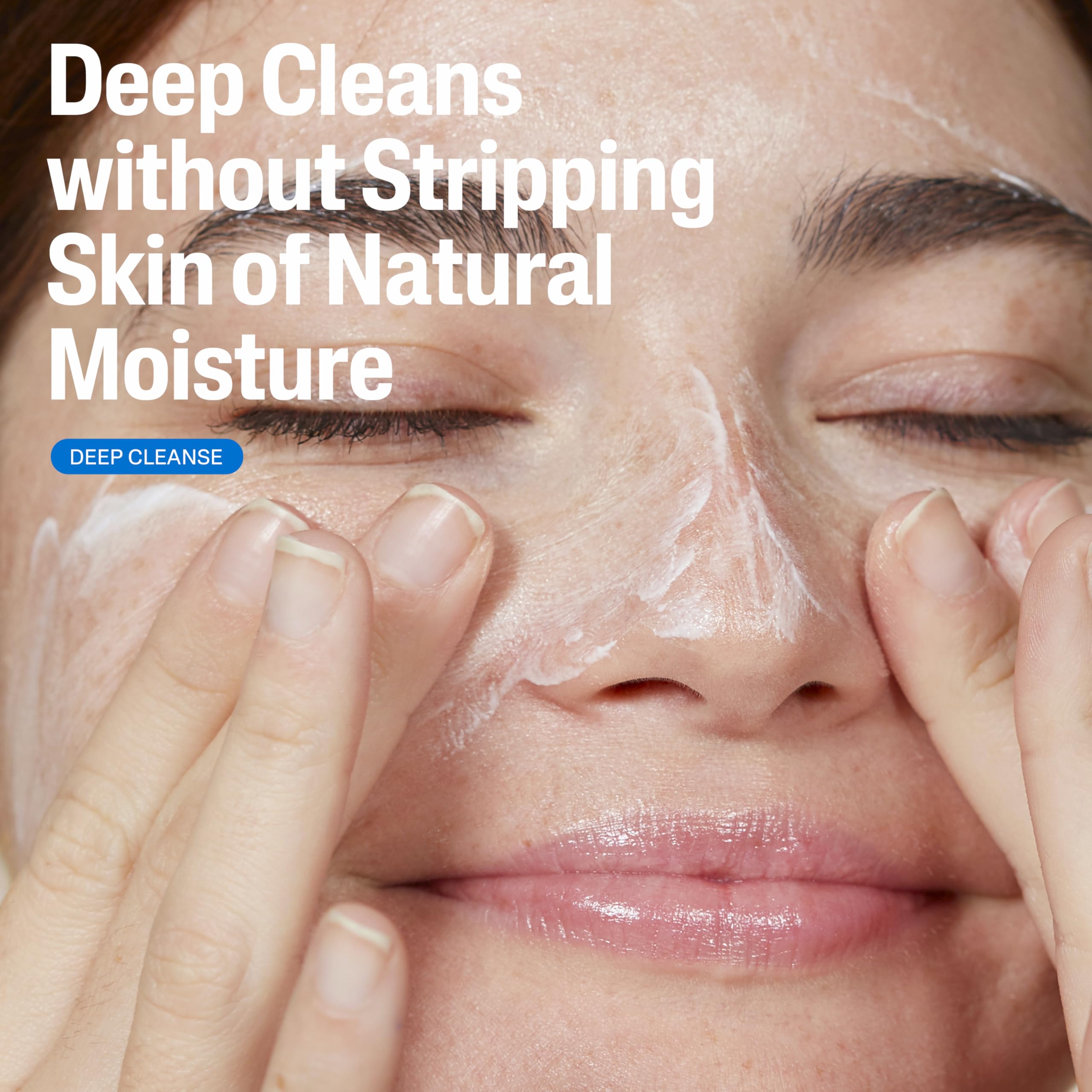 Cetaphil pump action dispensing cleanser showing controlled amount benefit