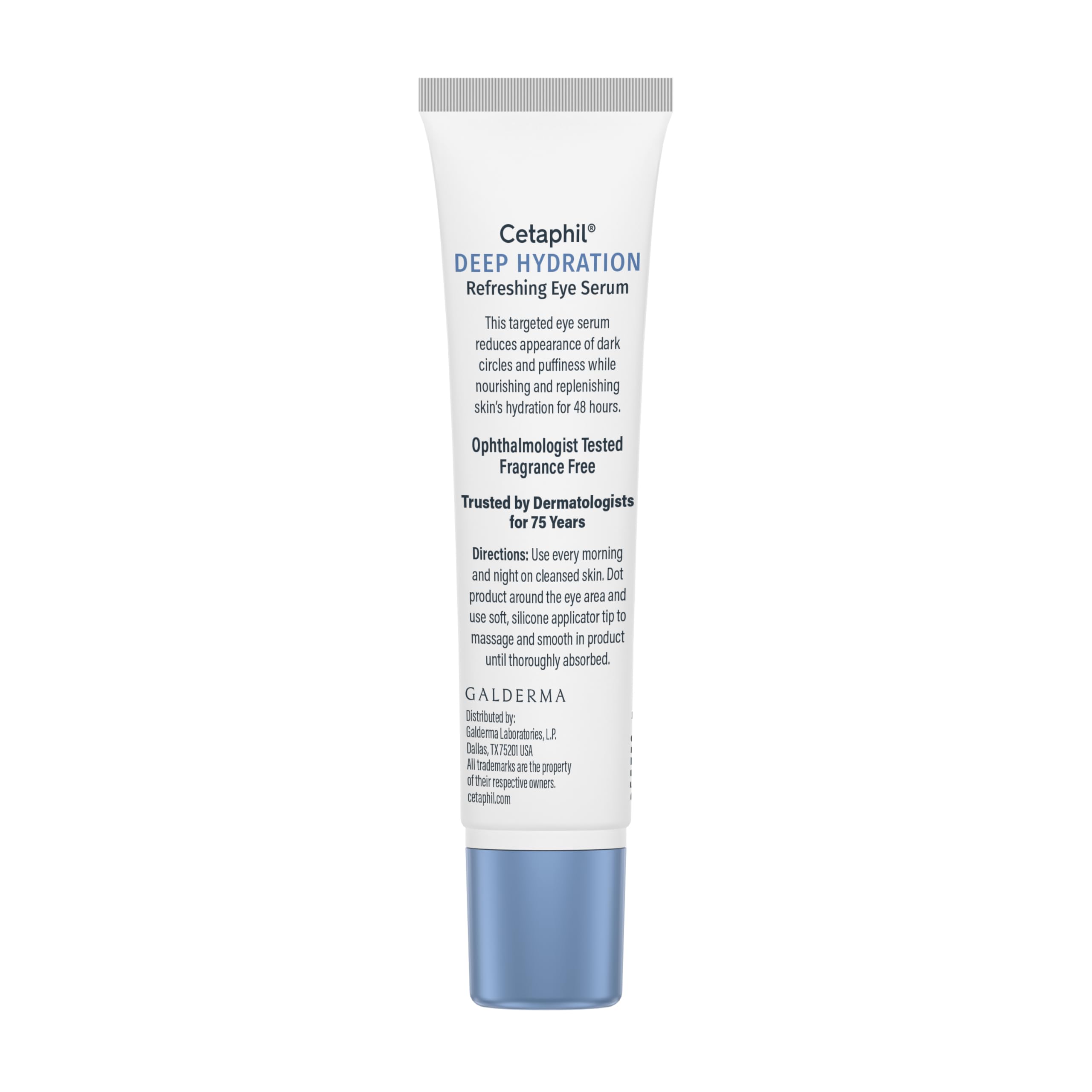 Split image of under-eye before and after using Cetaphil serum showing smoother look