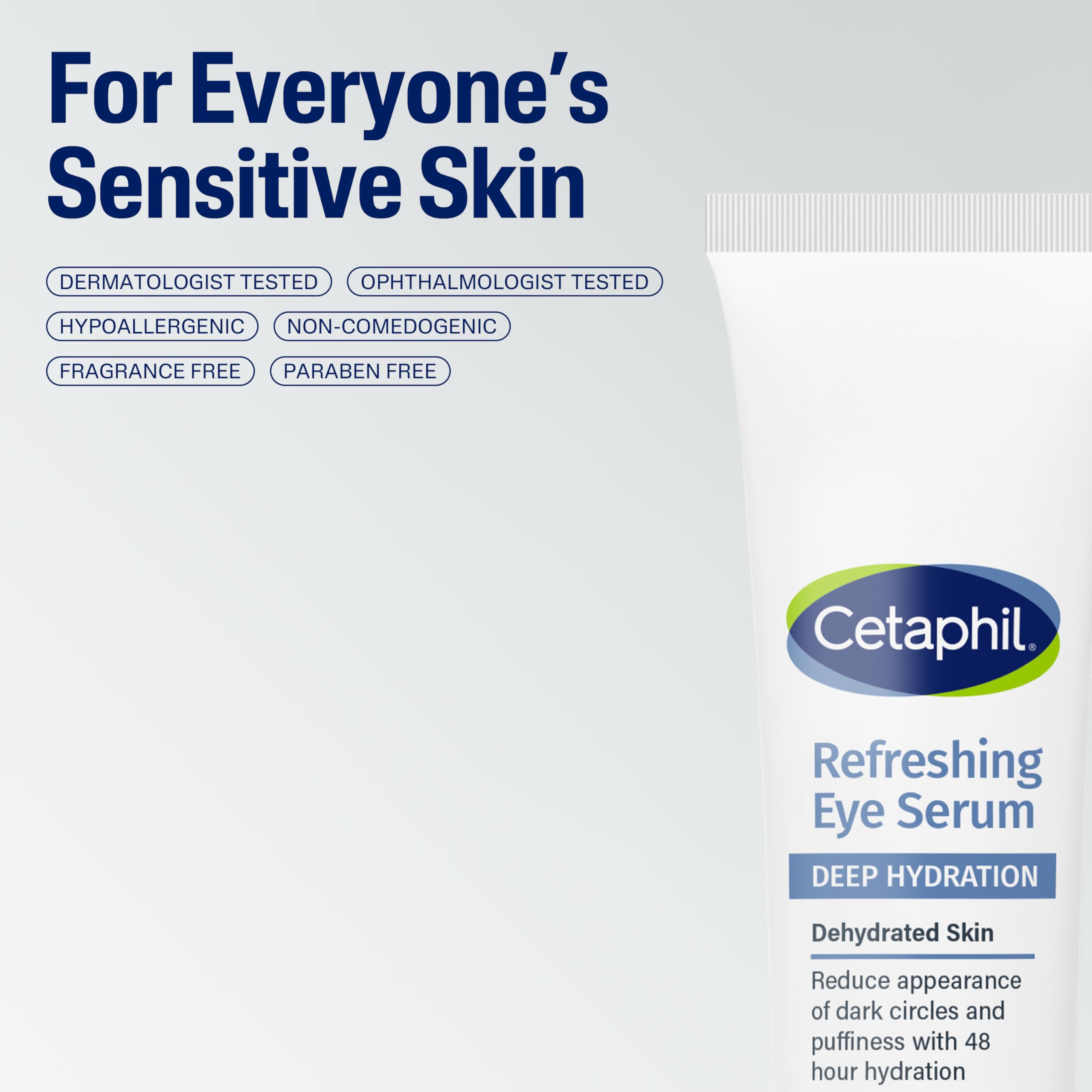 Tube of Cetaphil eye serum next to common objects showing 0.5oz size clarity