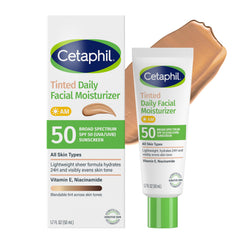 Cetaphil front packaging tube showing product name and SPF 50 benefit