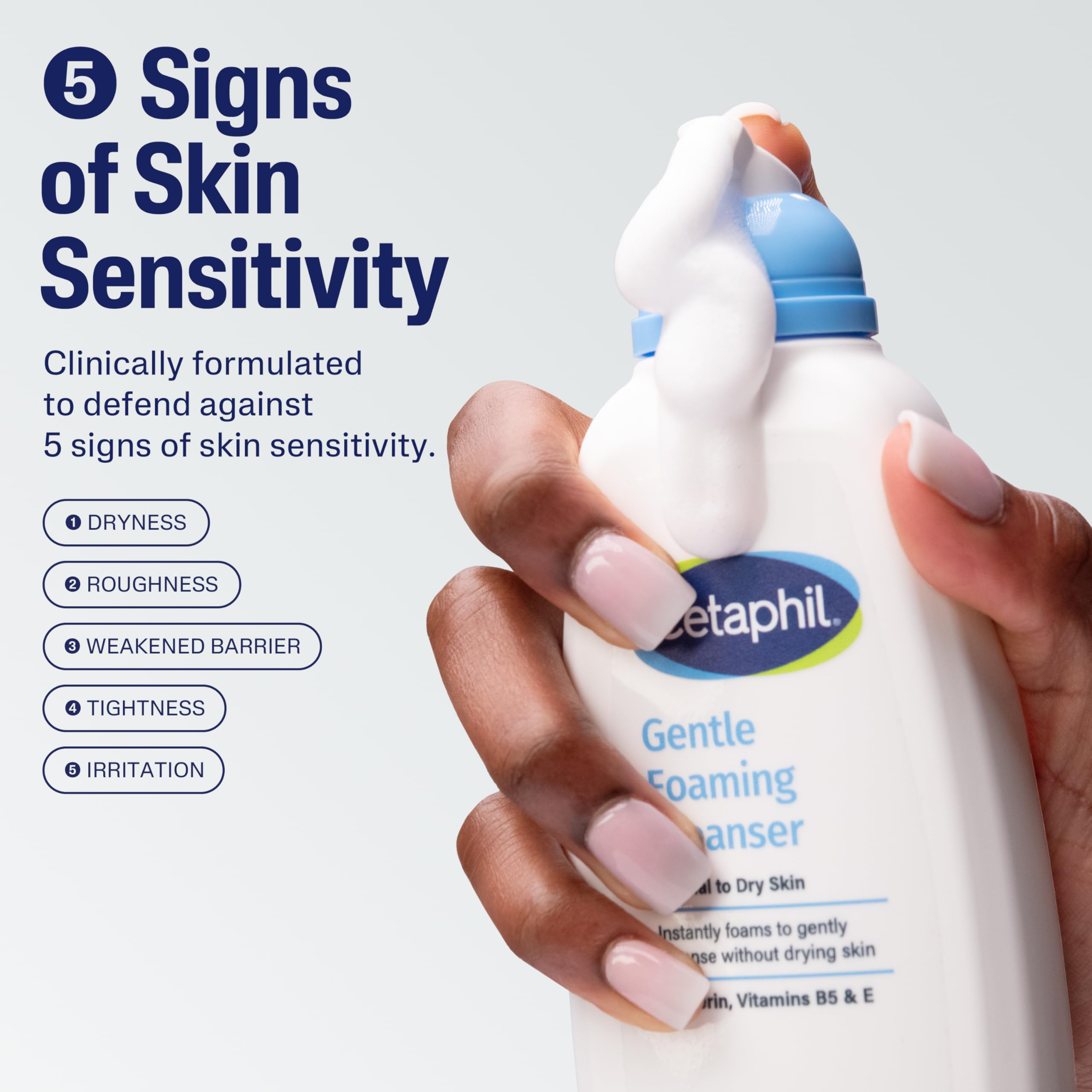 Cetaphil label close-up highlighting glycerin and vitamins B5 and E benefit