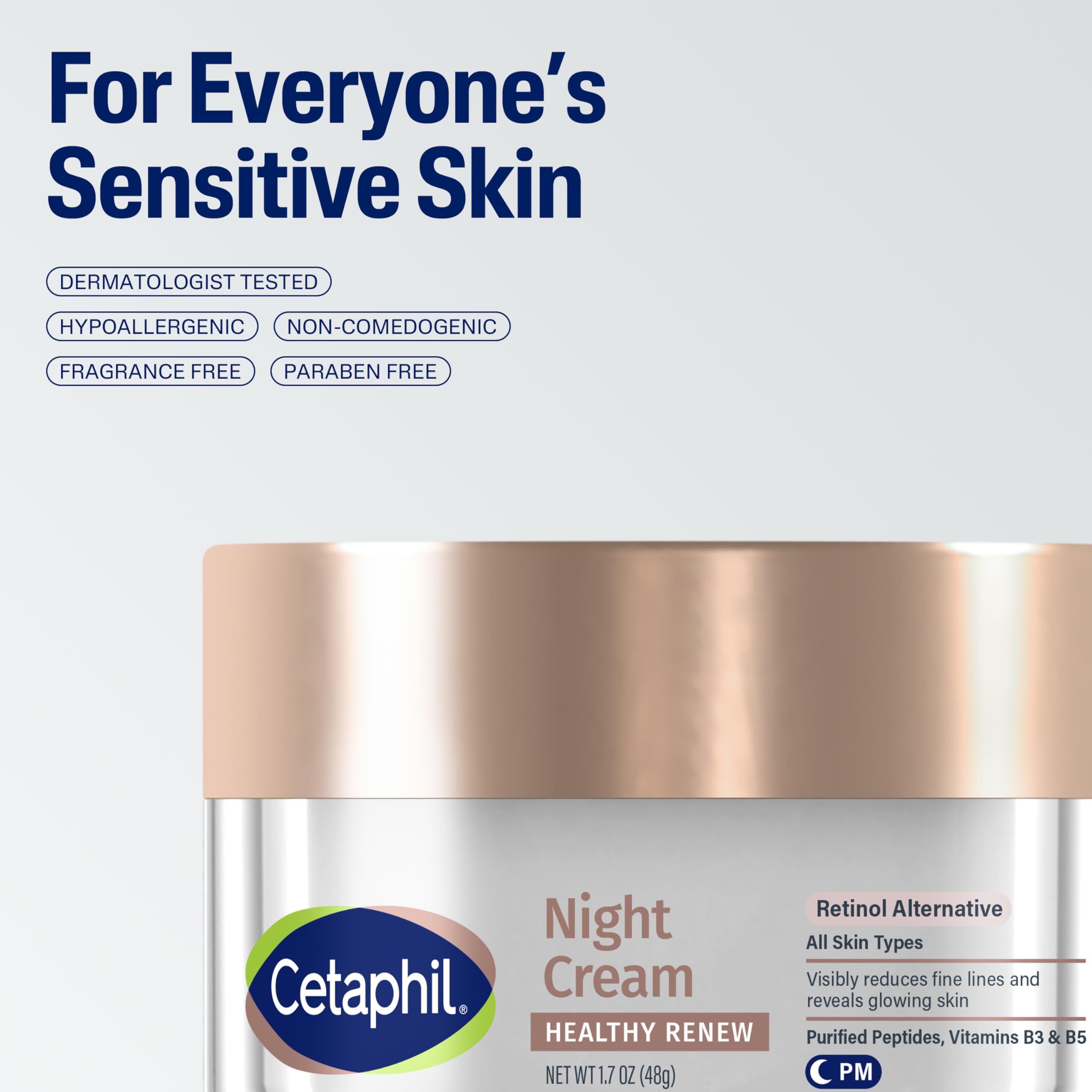 Cetaphil night cream peptide graphic emphasizing gentle anti-wrinkle support