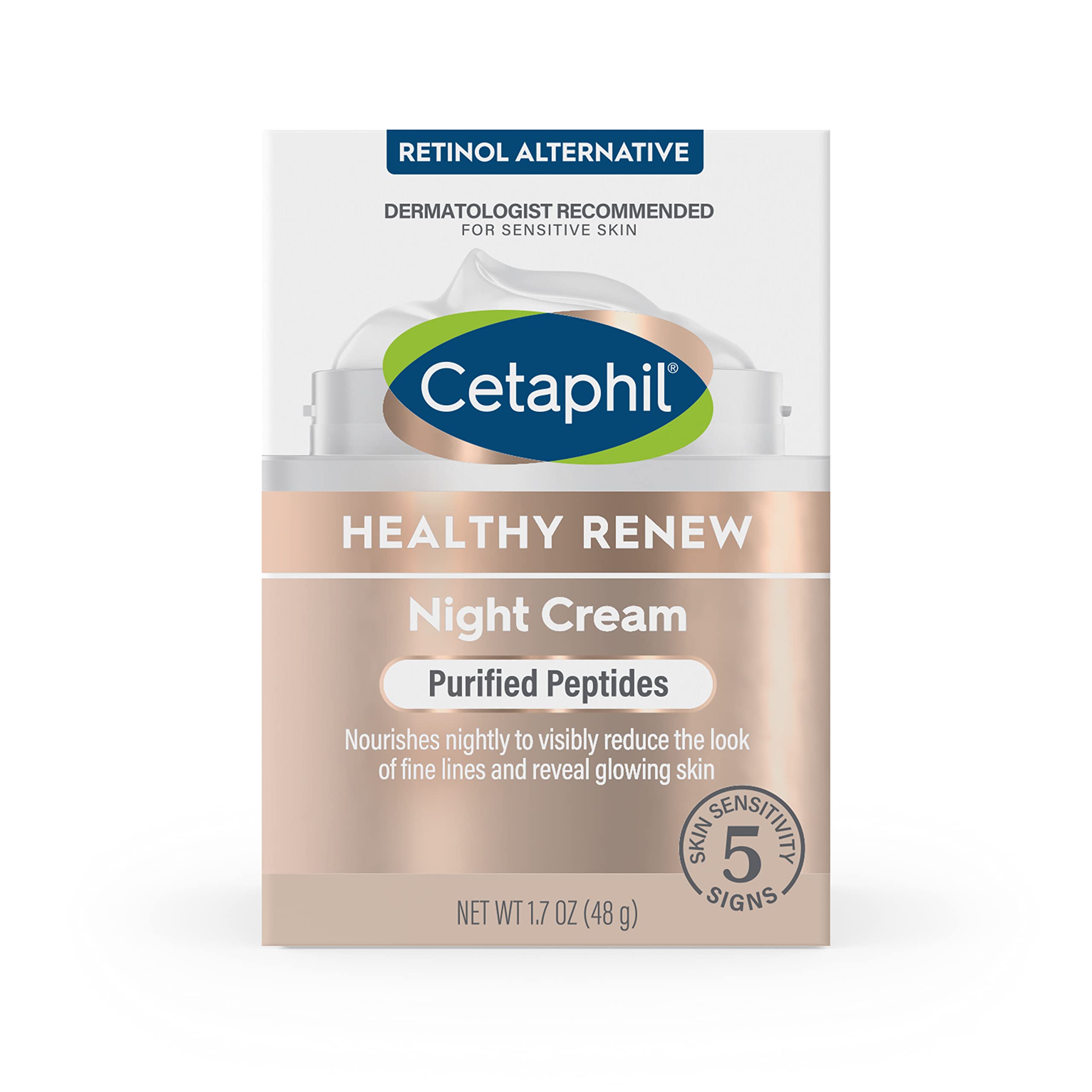 Cetaphil night cream jar on bathroom counter in nighttime routine setting
