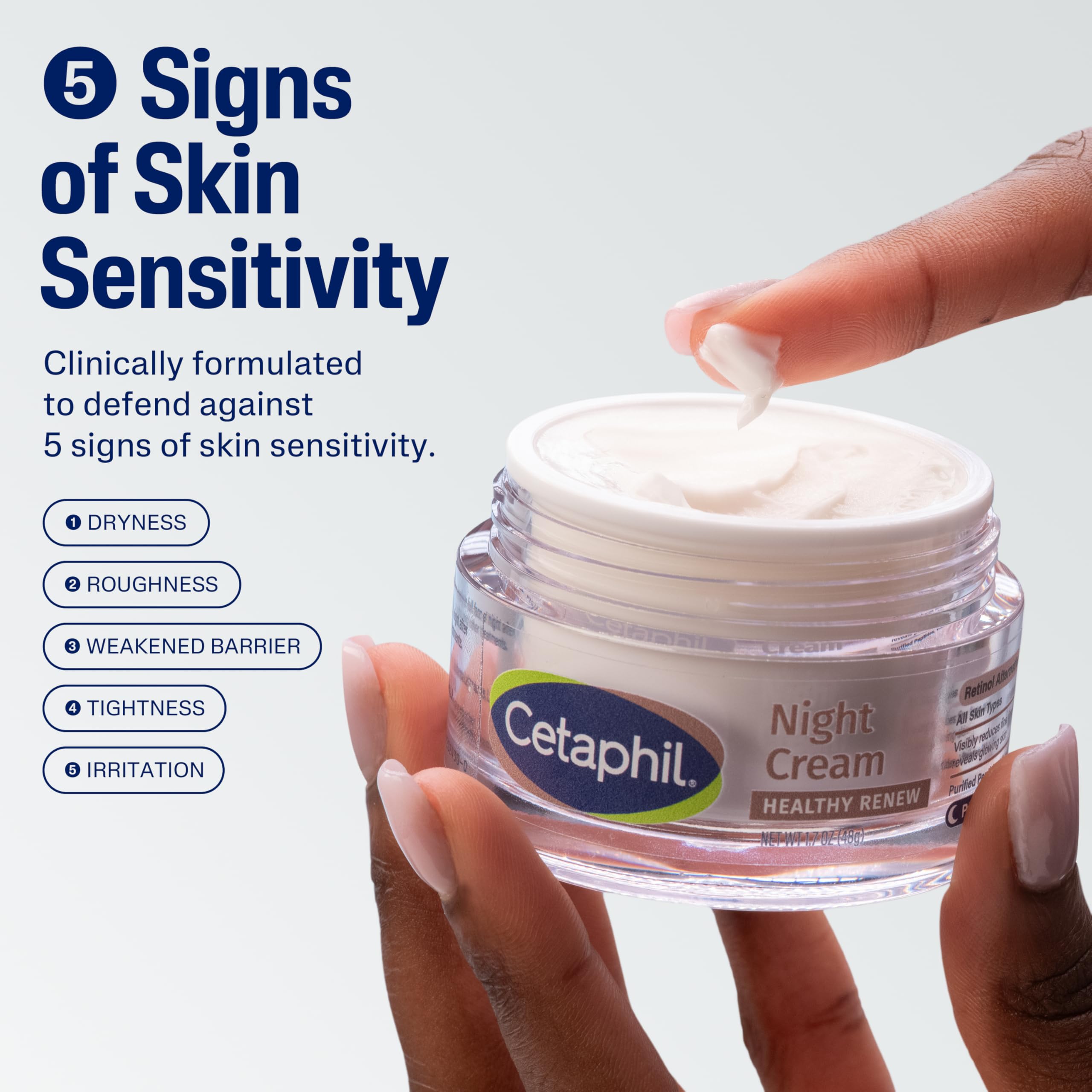 Cetaphil night cream creamy texture in jar demonstrating quick absorption