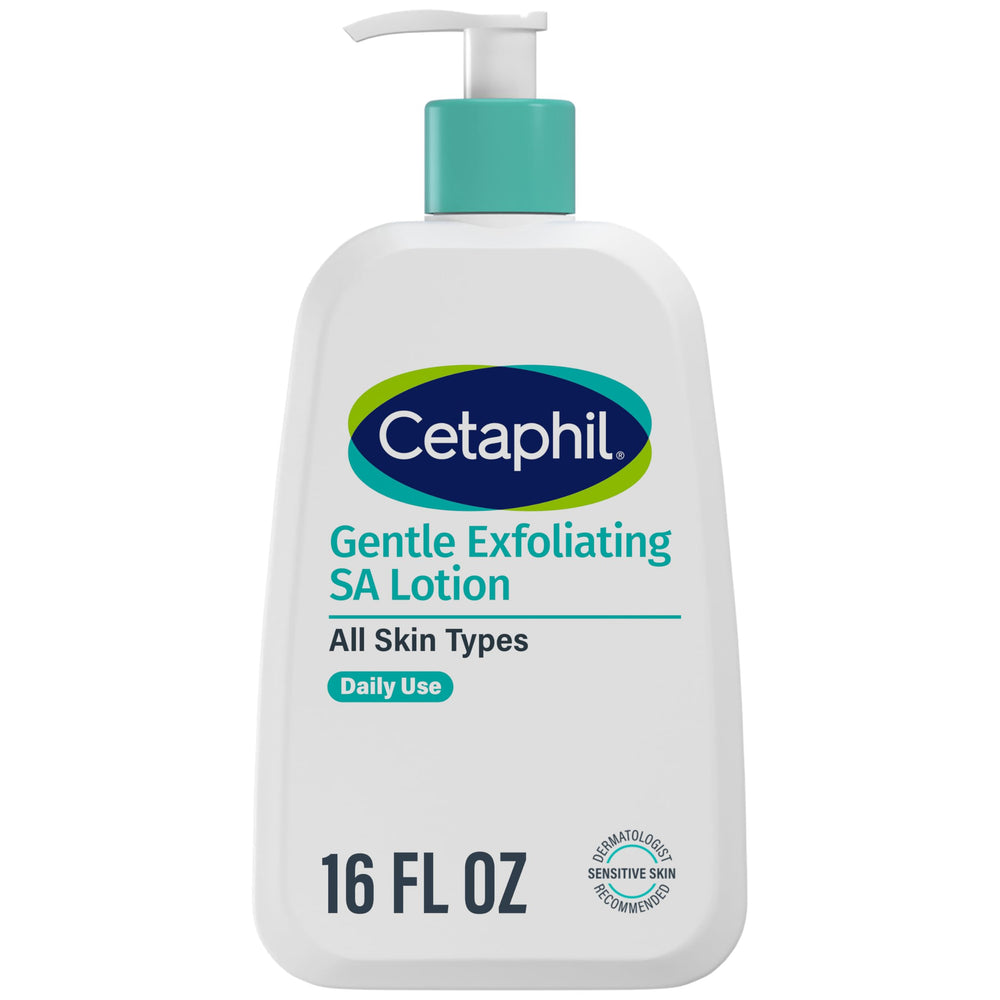 Cetaphil front packaging showing bottle and label, conveys gentle exfoliation benefit