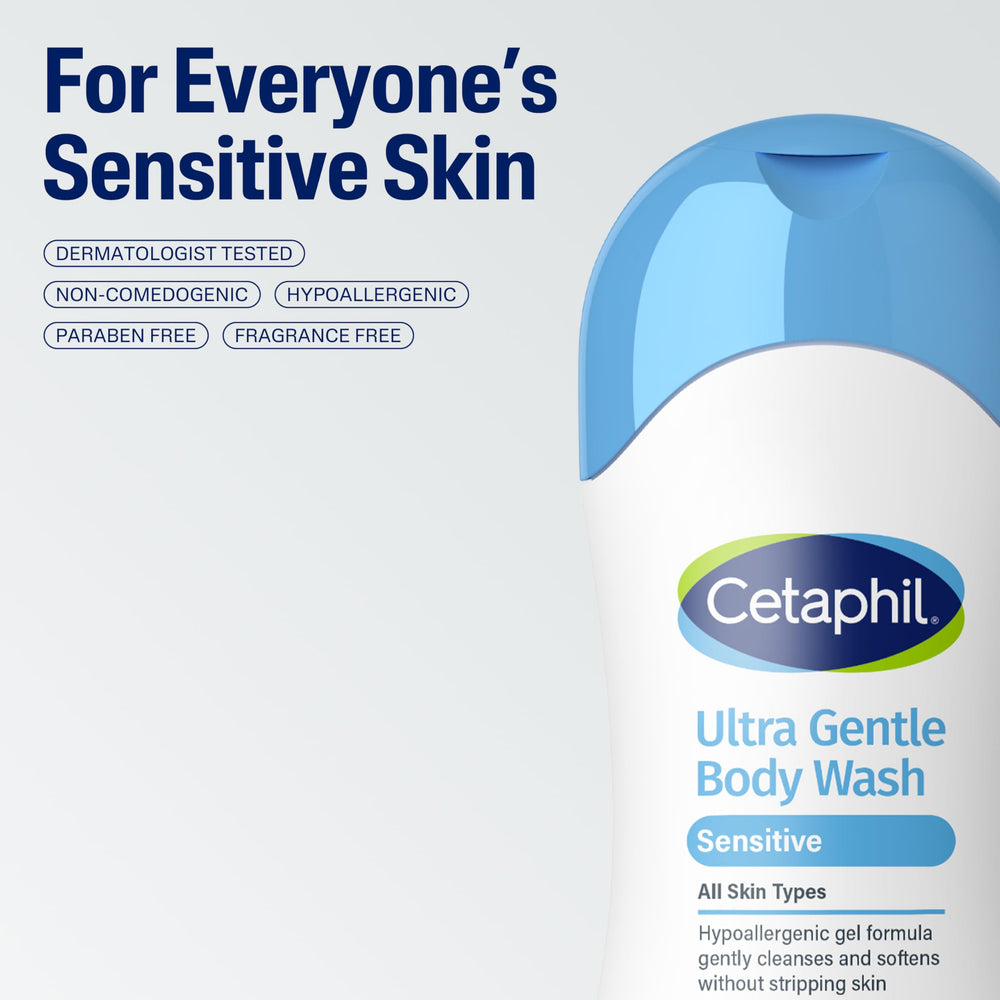 Person using Cetaphil in shower for a mild, soothing cleanse