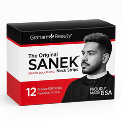 Ceydebne Sanek strip wrapped on client neck in salon, hygienic protection benefit