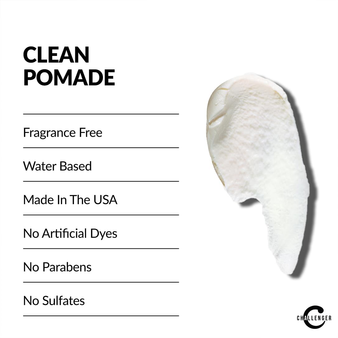 Challenger pomade application in hand demonstrating spreadable, workable medium‑firm hold