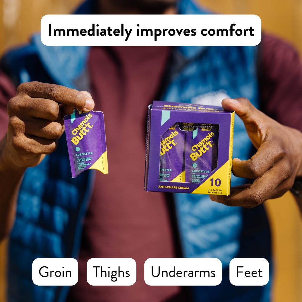 Chamois Butt'r Eurostyle applied to cycling chamois pad demonstrating friction protection