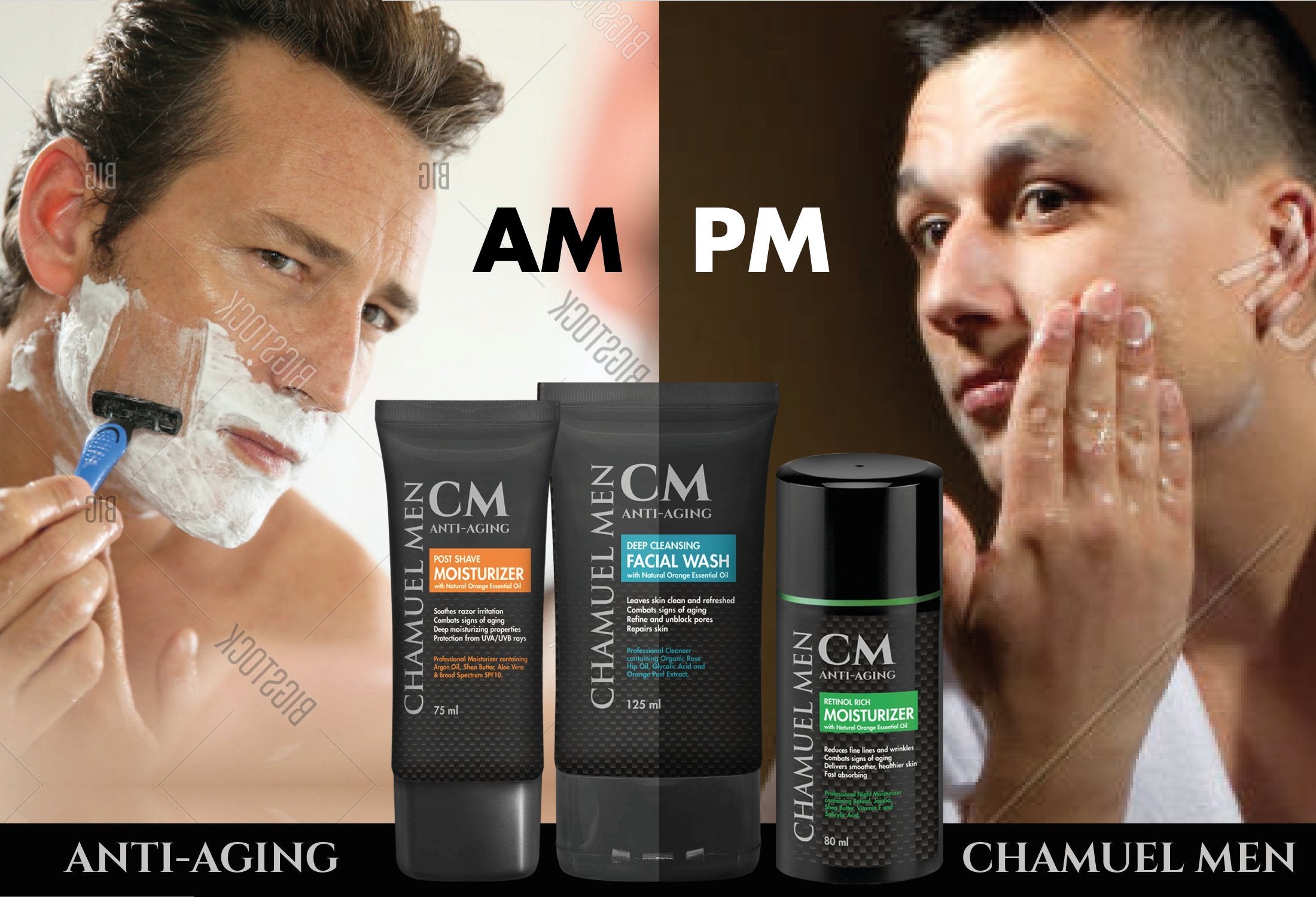 CHAMUEL MEN used on sensitive skin to calm irritation and boost comfort