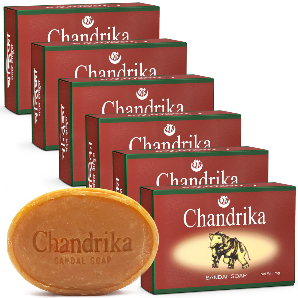 Chandrika soap front packaging showing brand and sandalwood benefits