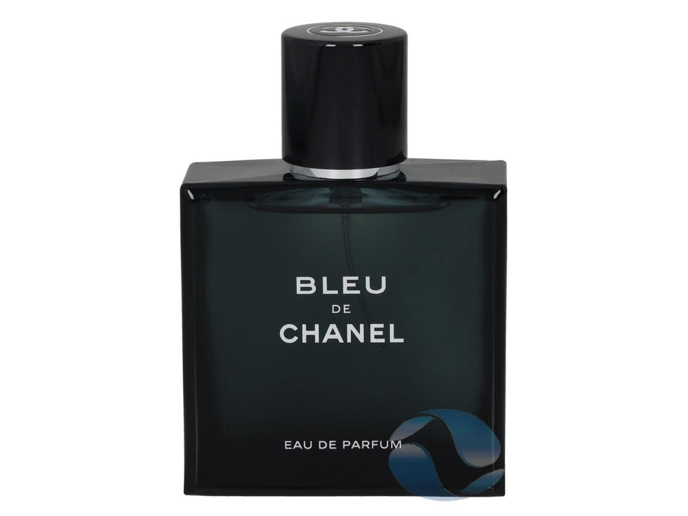 CHANEL Bleu de Eau front bottle shot showing elegant glass and portable size benefit