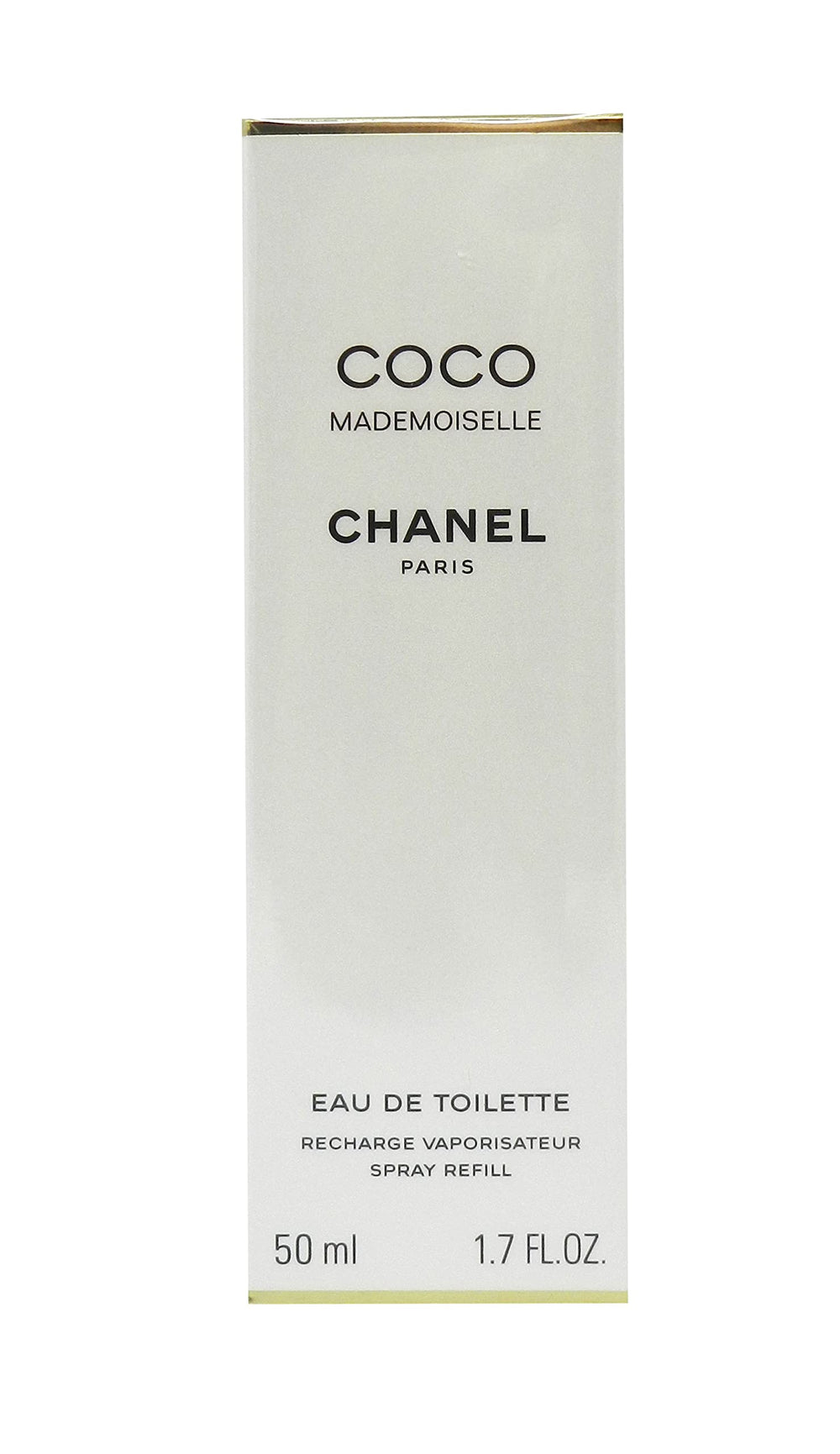 CHANEL Coco Mademoiselle refill front view showing compact refill bottle and label, convenient top-up