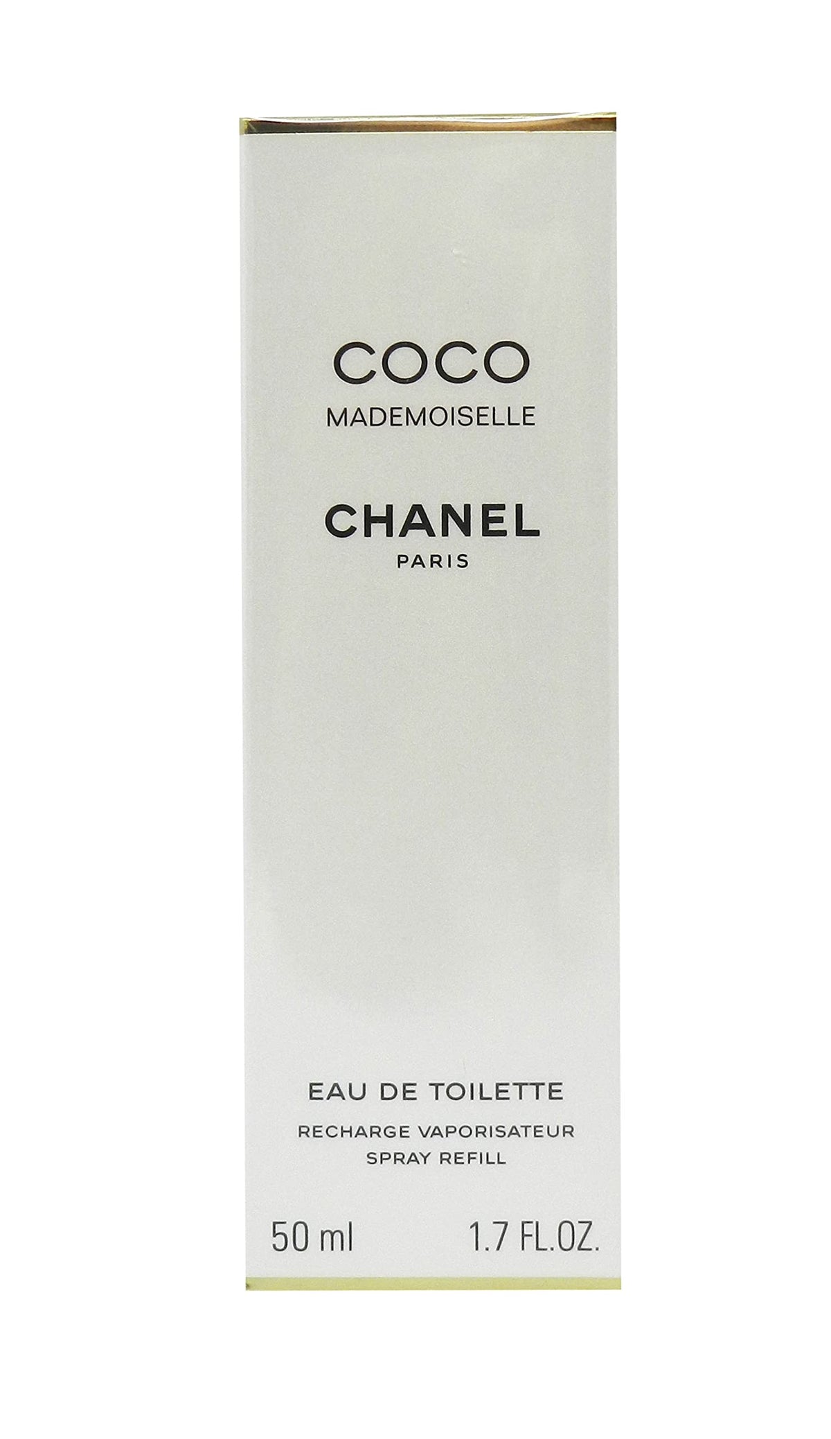 CHANEL Coco Mademoiselle refill front view showing compact refill bottle and label, convenient top-up