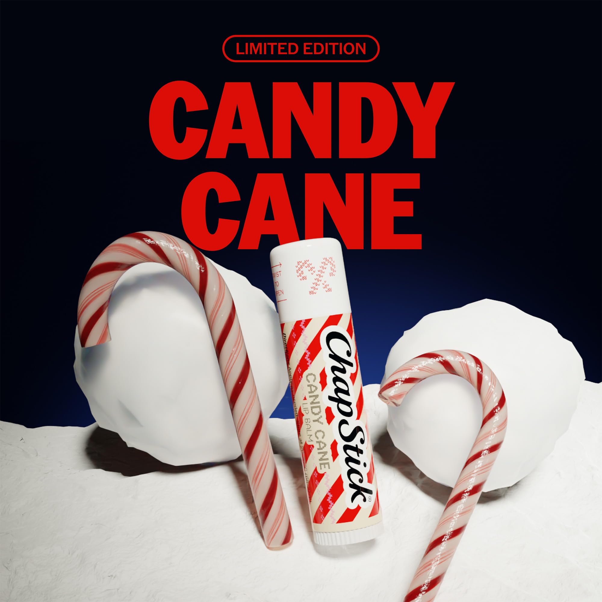 ChapStick candy cane open tube close-up showing smooth balm texture for quick application