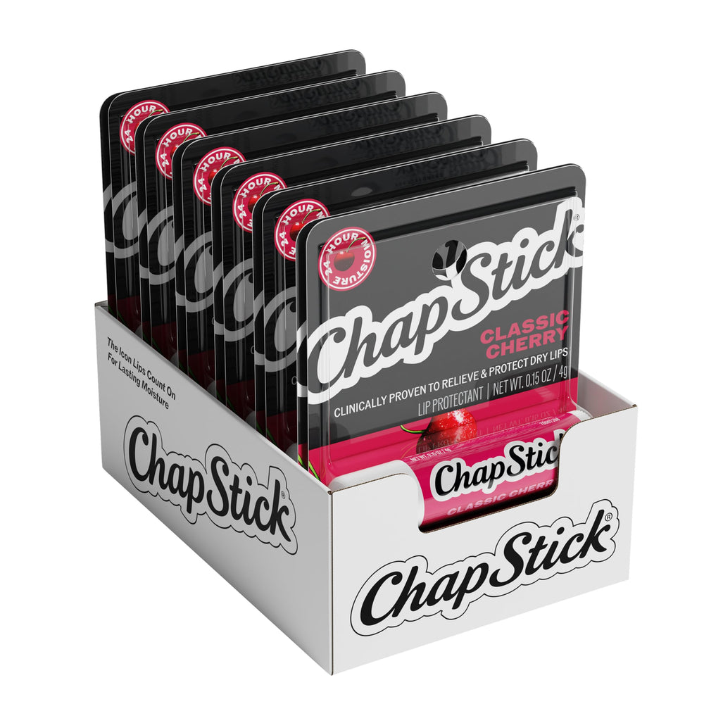 ChapStick Classic Cherry front packaging showing brand and cherry flavor benefits