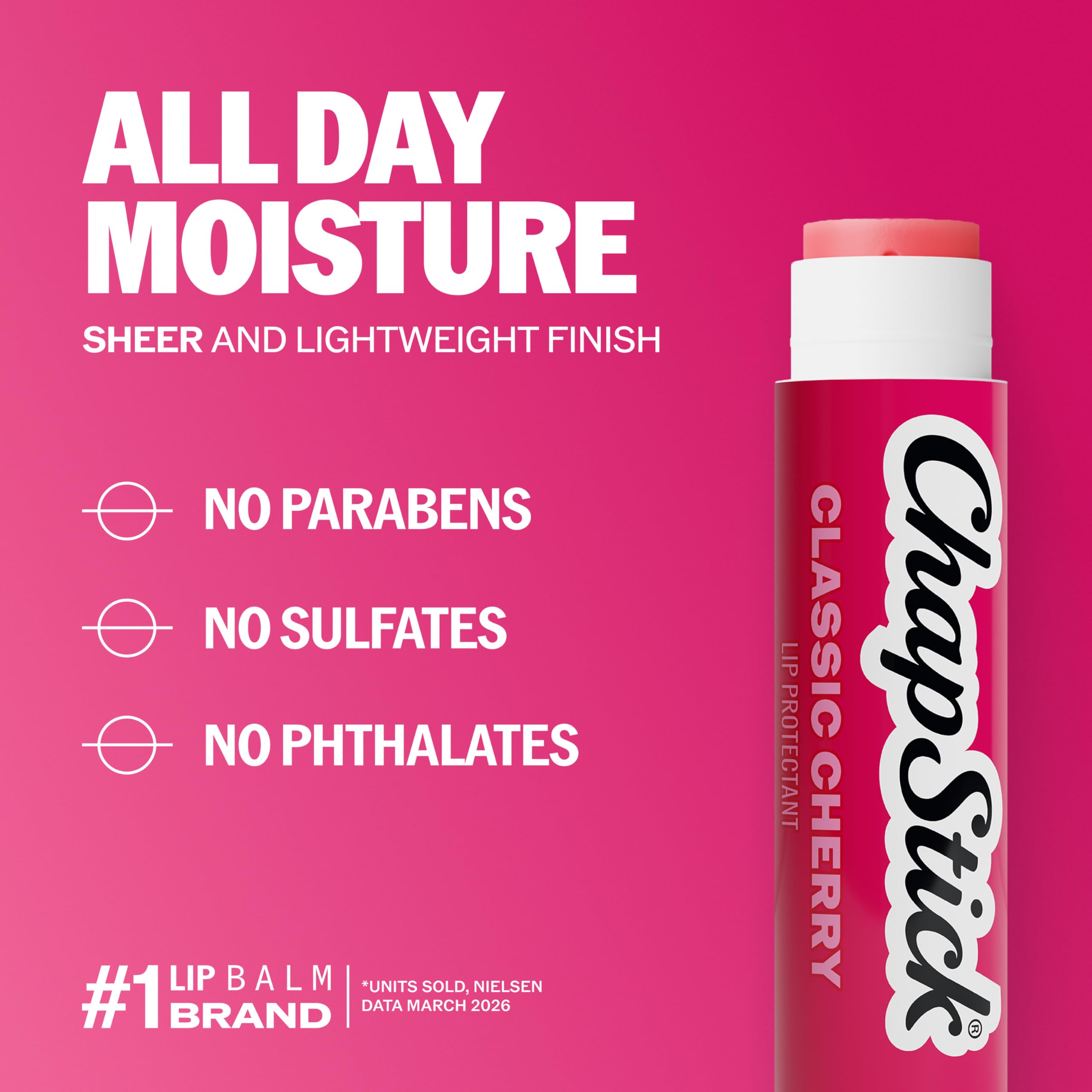 Model applying ChapStick Classic Cherry to lips for quick hydration benefit