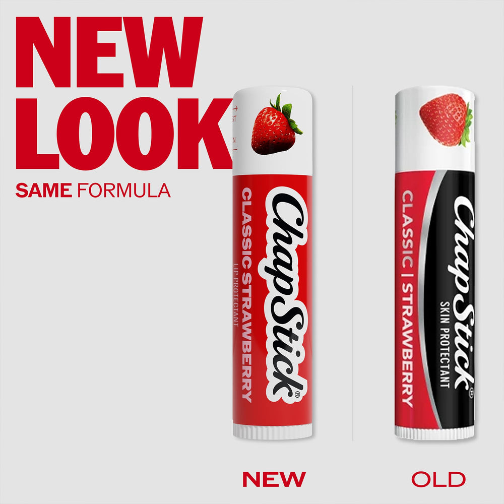 Twelve ChapStick brand strawberry tubes arranged to show bulk supply benefit