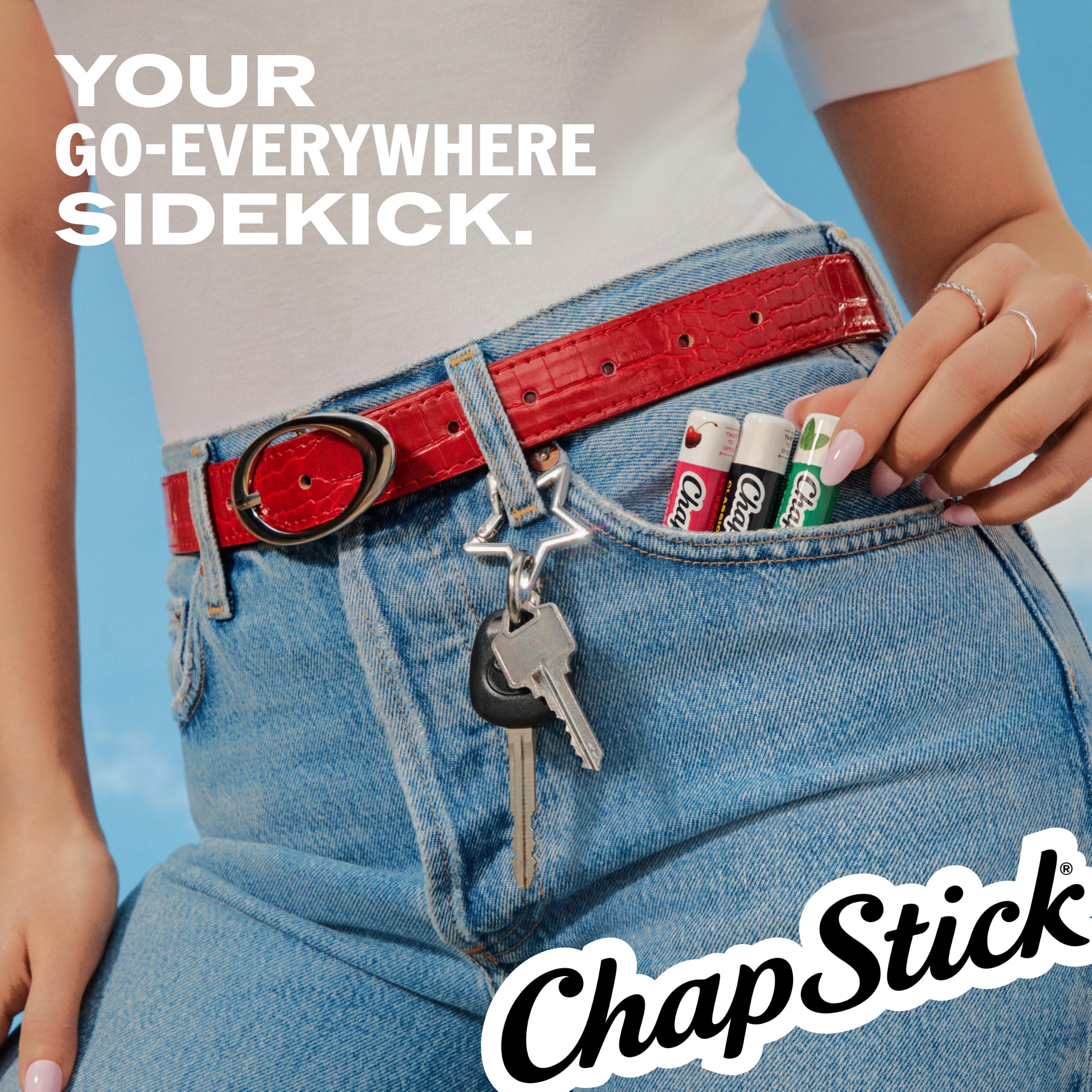 ChapStick tube texture swipe on skin showing lightweight, non-greasy finish